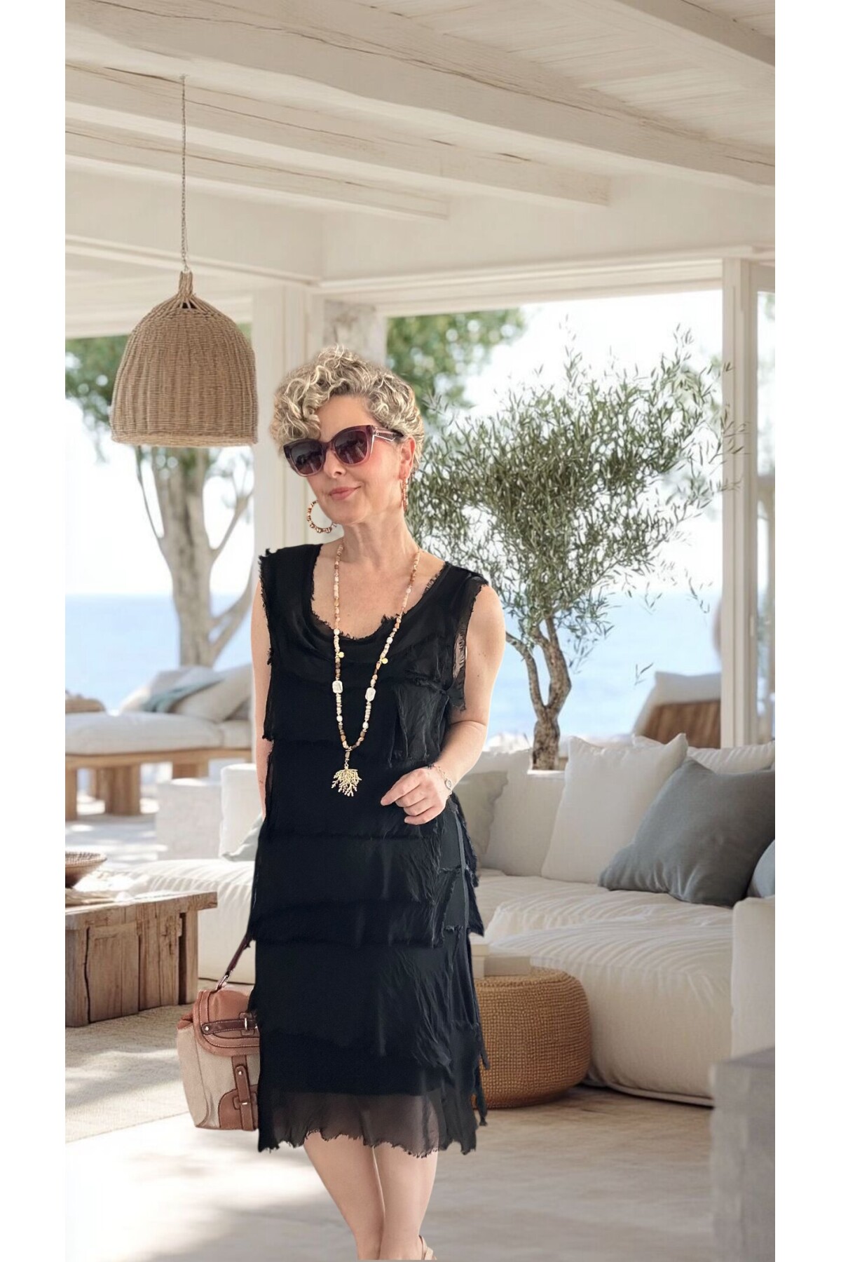 Ginza İthal Katmanlı İpek Tasarım Elbise Siyah