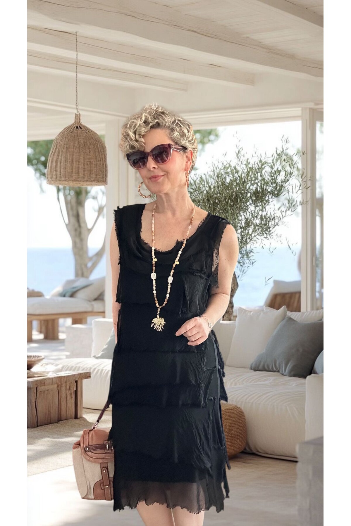 Ginza İthal Katmanlı İpek Tasarım Elbise Siyah