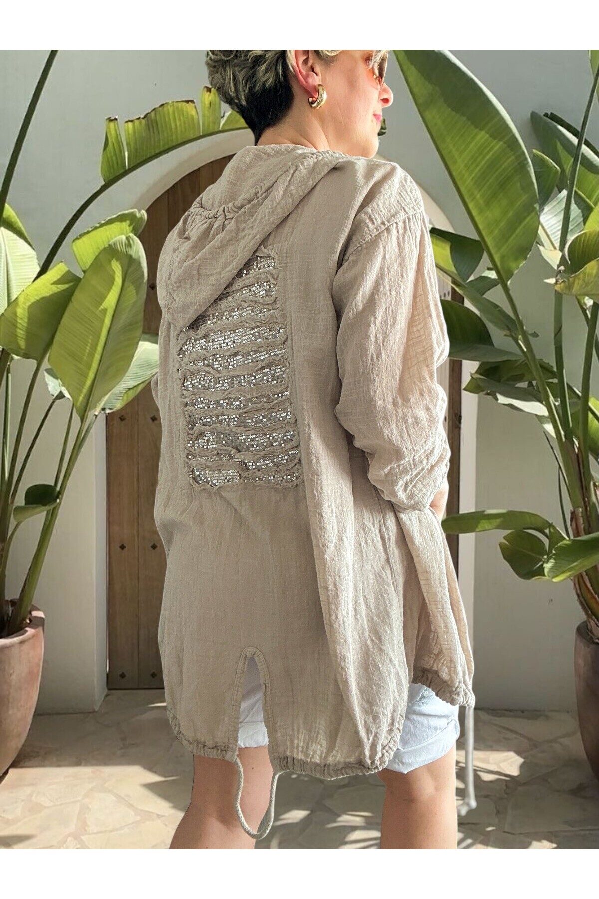 Grande İthal Kapşonlu Arka Pul Detay Ceket Beige