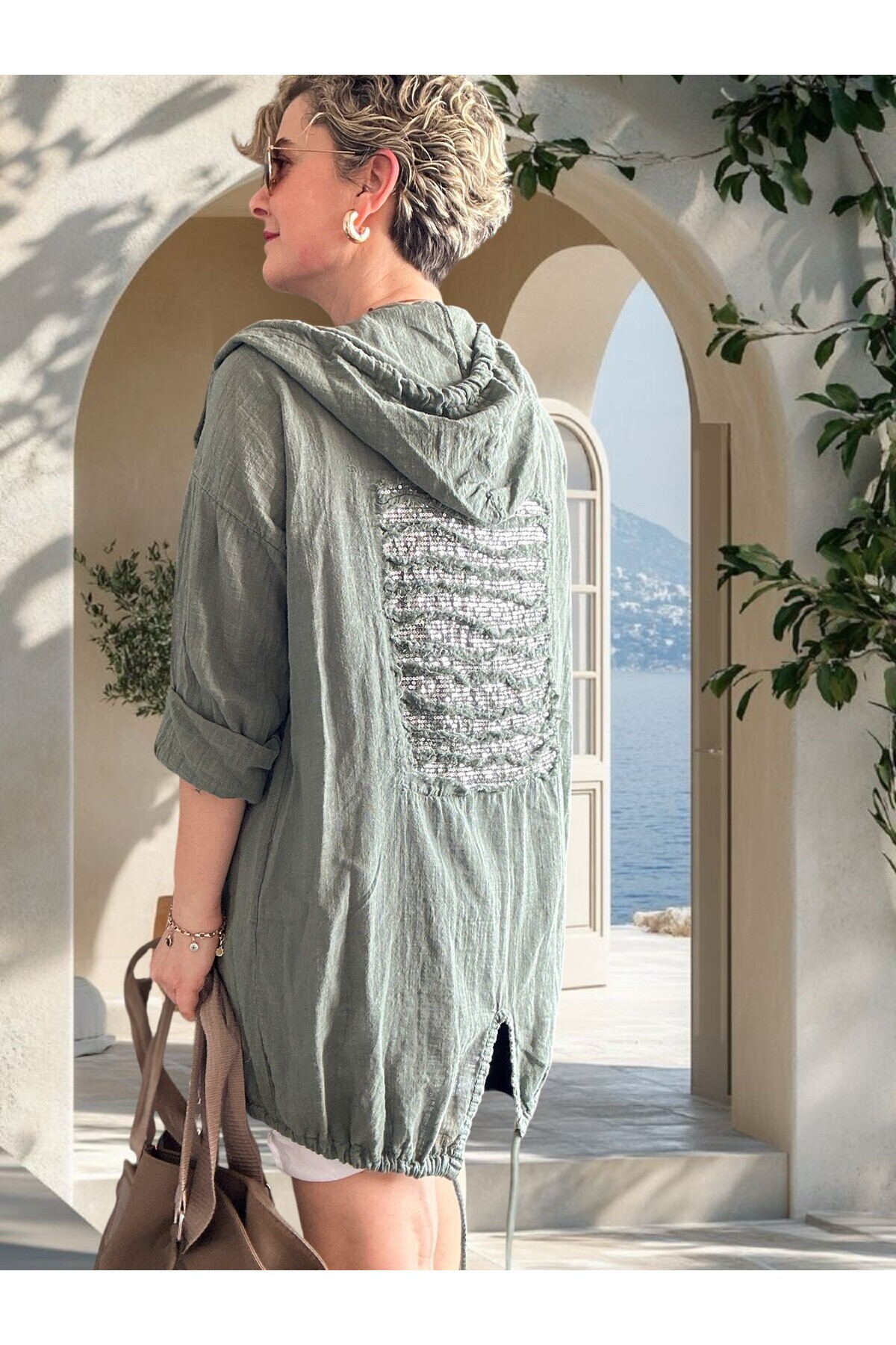 Grande İthal Kapşonlu Arka Pul Detay Ceket Haki