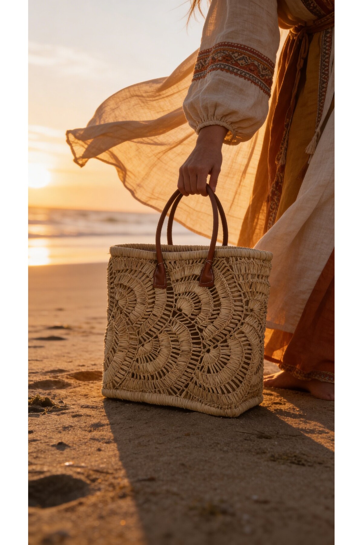 Isola %100 El Örgüsü Rafya Çanta