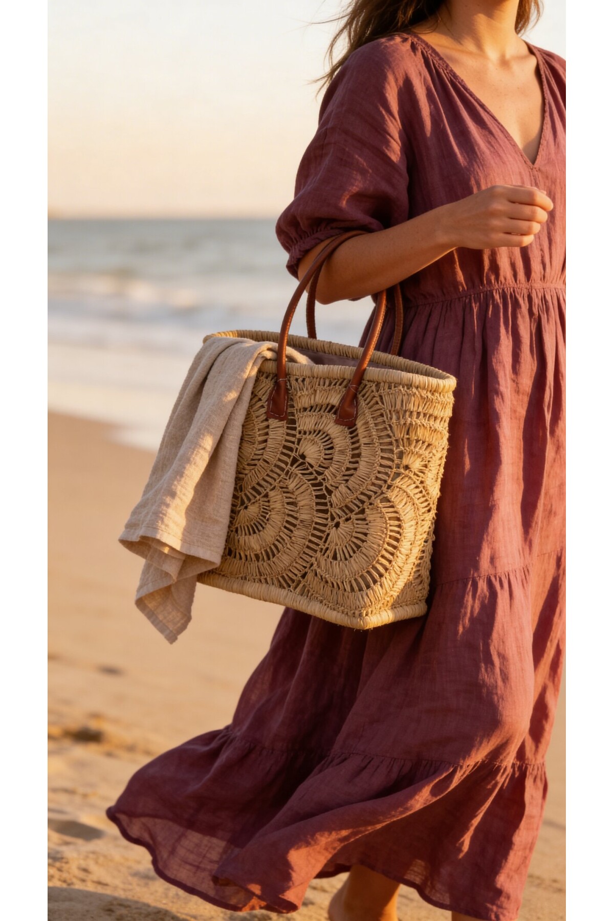 Isola %100 El Örgüsü Rafya Çanta