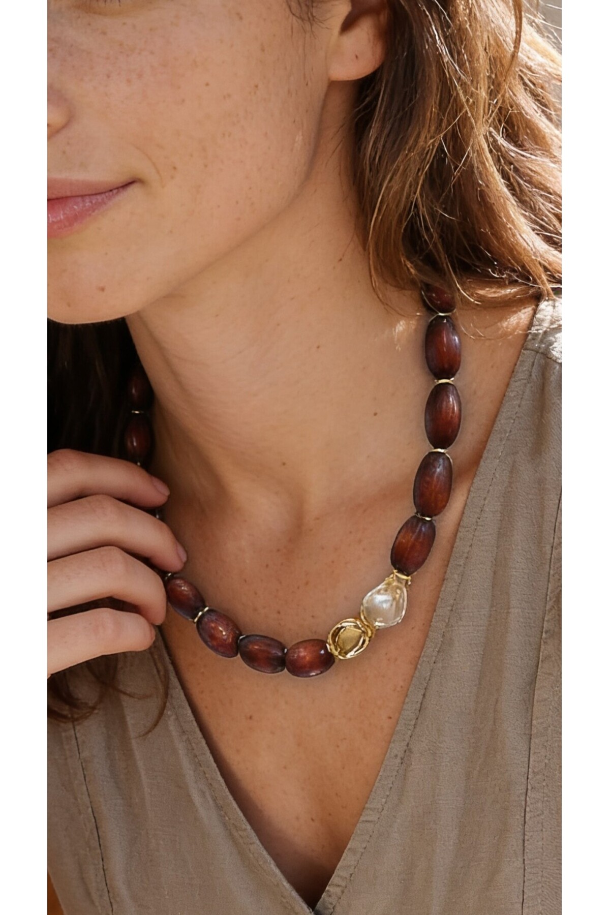 Kora Tahta Boncuk Etnik Kolye