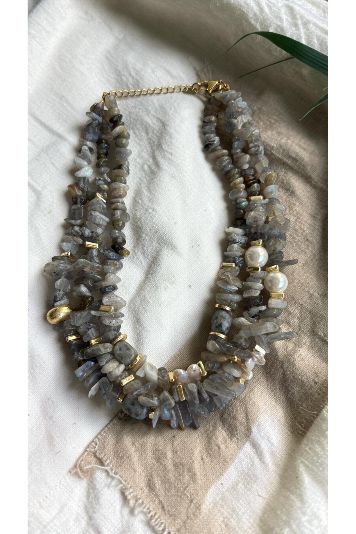 Labladorrite İnci Doğal Taş Kolye