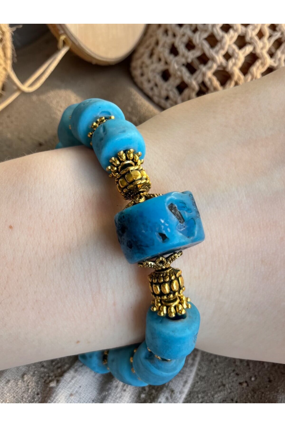 Cam Taş Etnik Bileklik Mavi