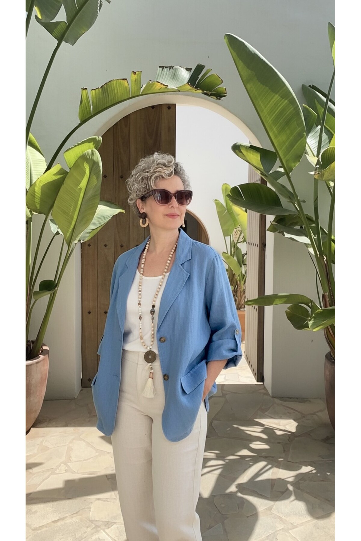 Lesso İtalyan Blazer Keten Ceket Jeans Mavi