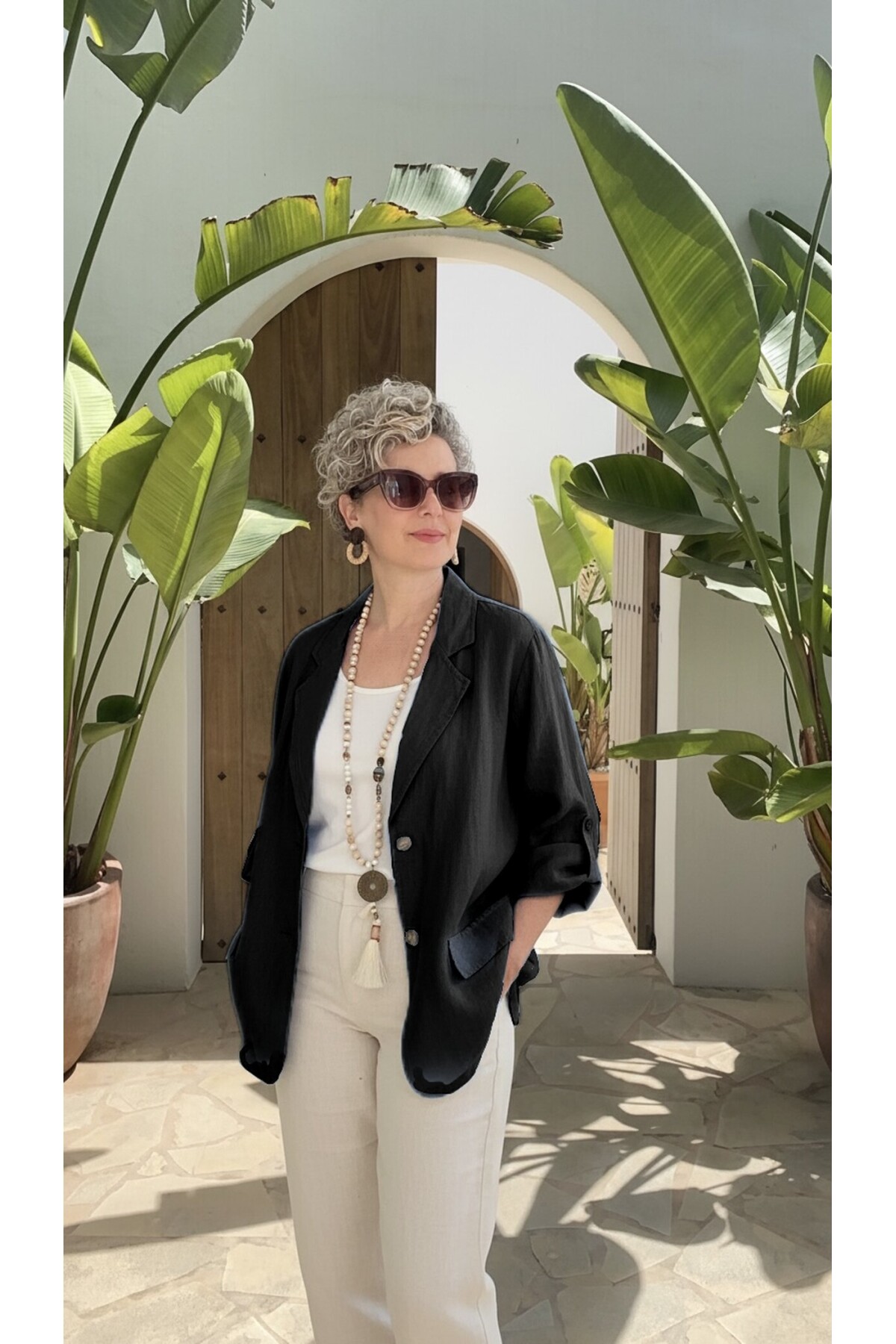 Lesso İtalyan Blazer Keten Ceket Siyah