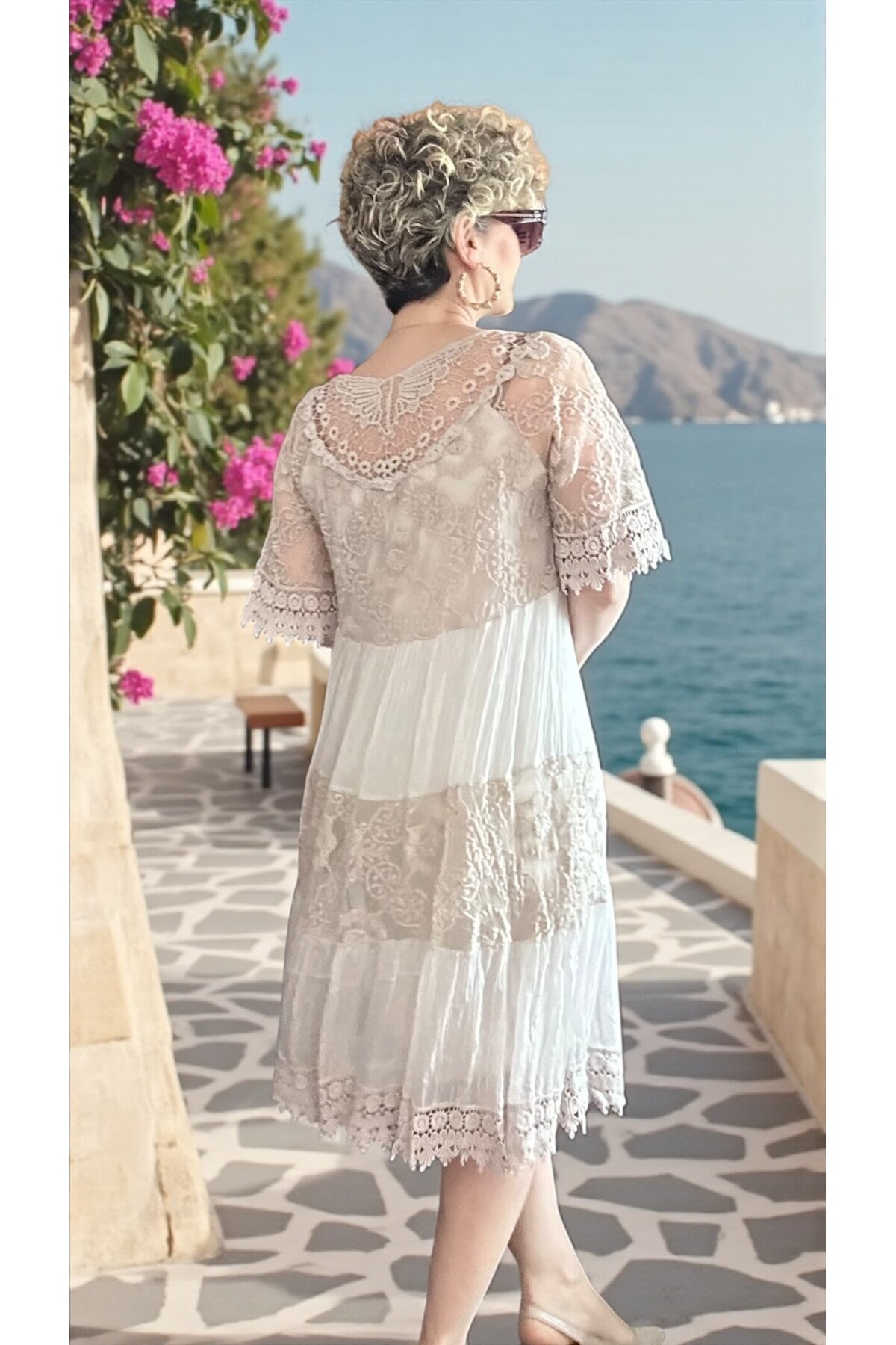 Lorea | Dantel Detaylı Katmanlı Vintage Elbise Bej