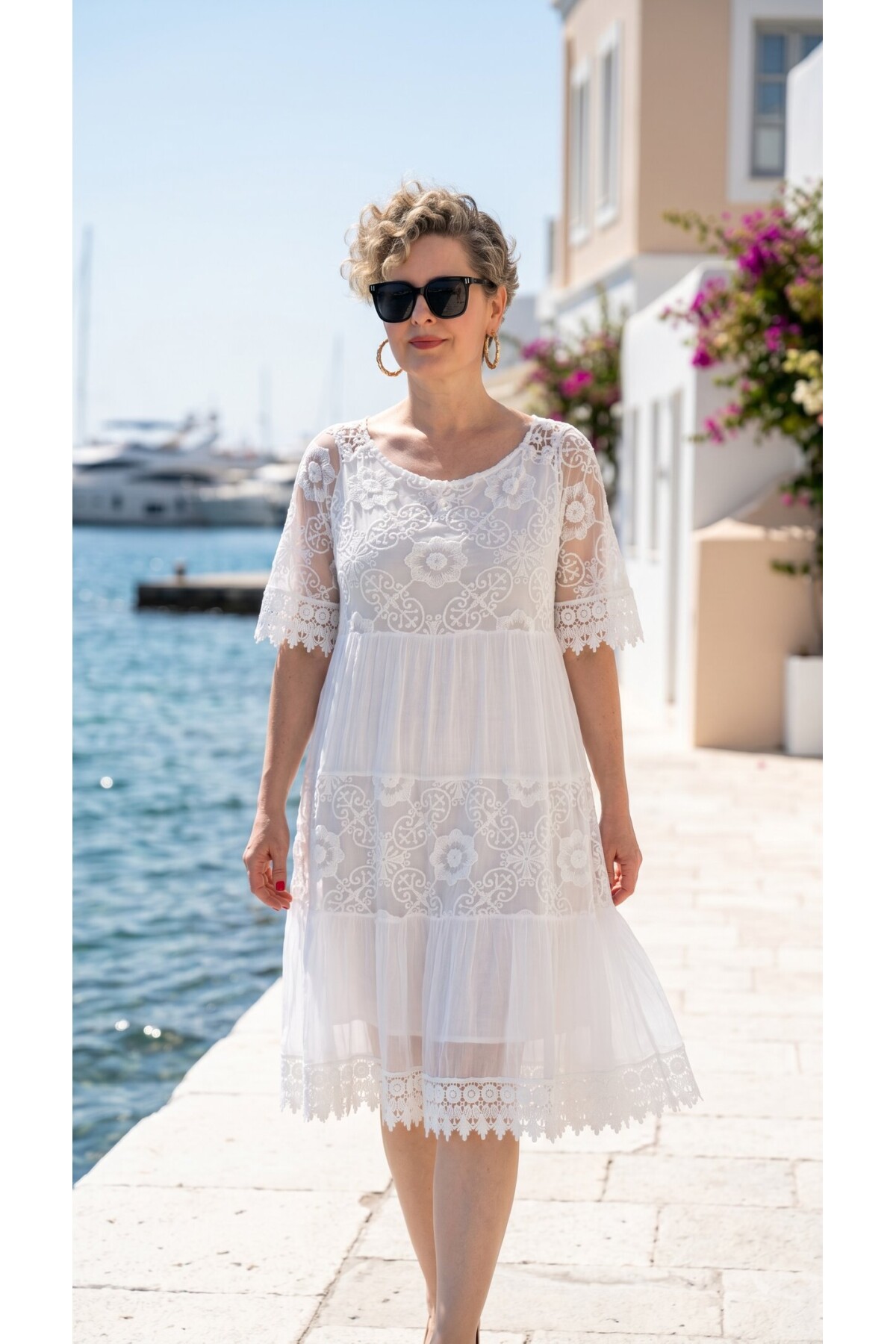 Lorea | Dantel Detaylı Katmanlı Vintage Elbise Beyaz