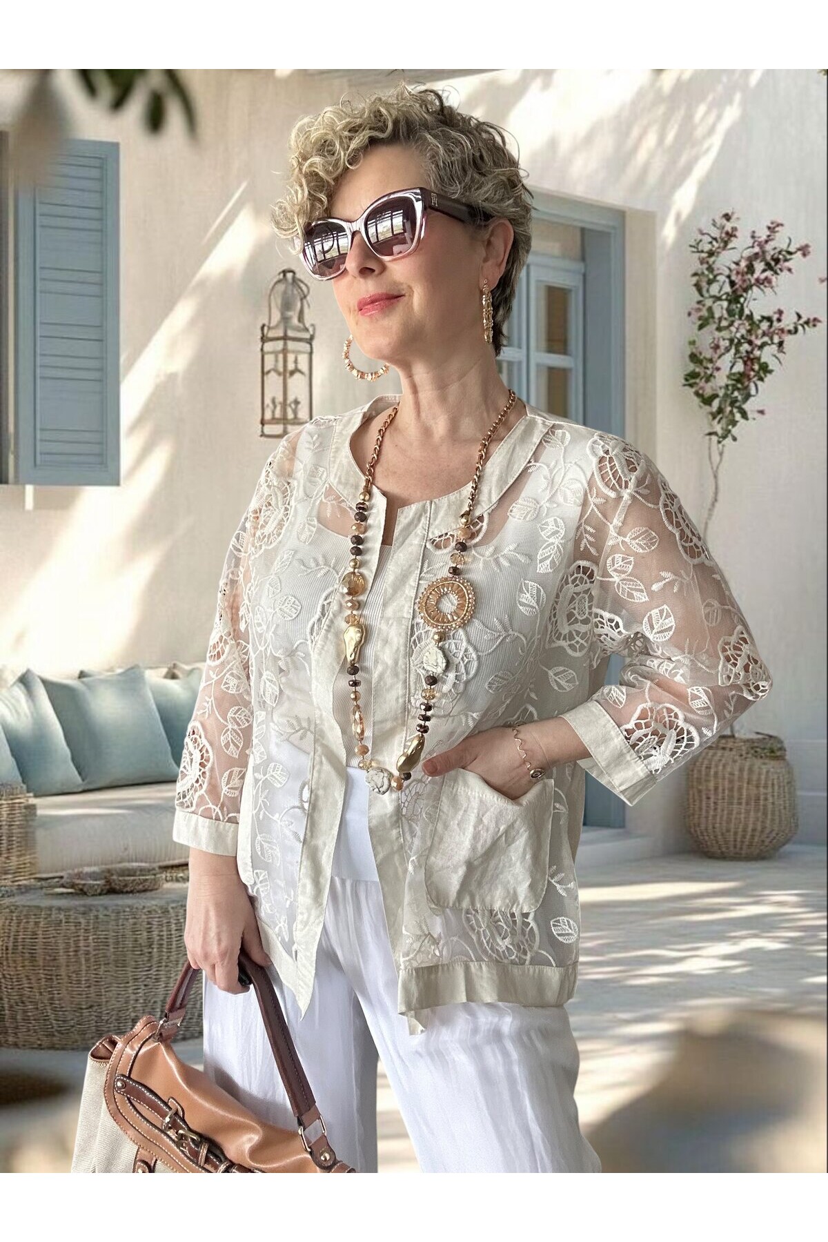 Lunna İtalyan Dantel Nakışlı Ceket Beige