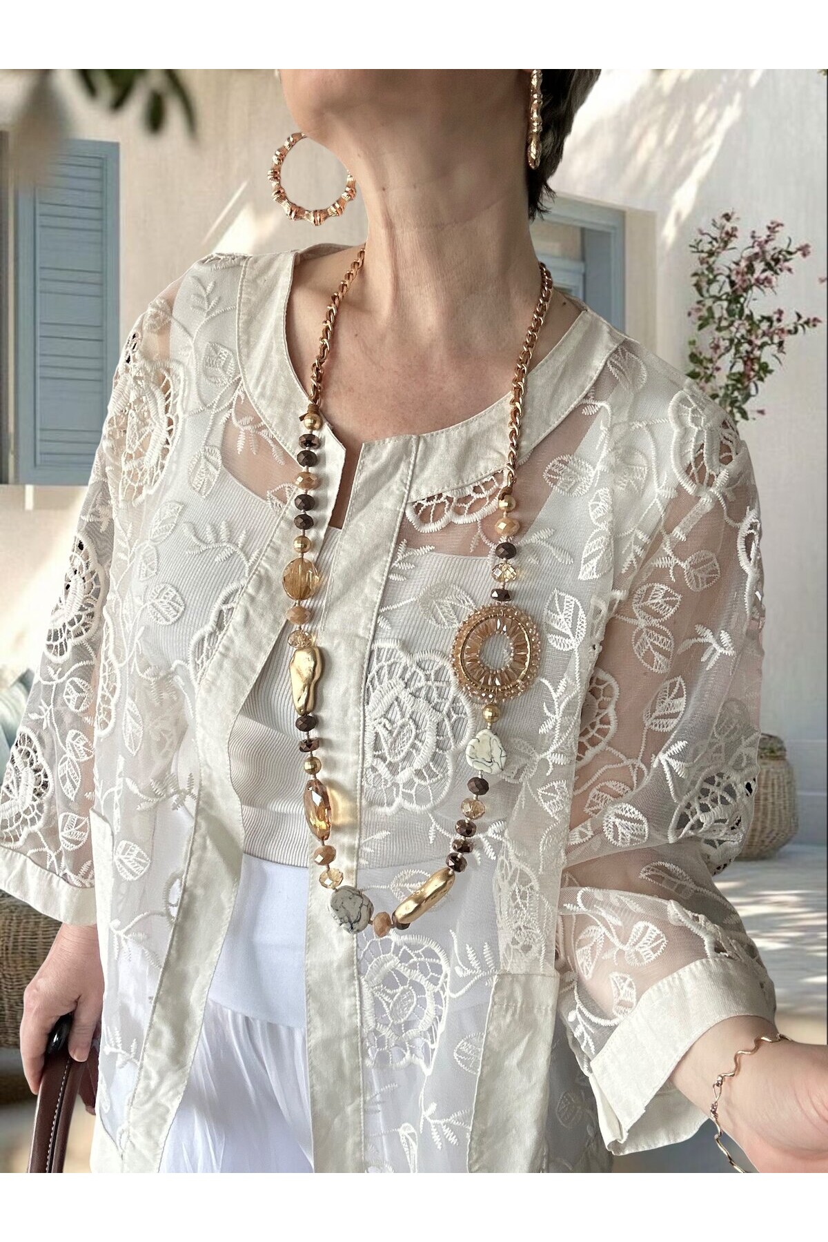 Lunna İtalyan Dantel Nakışlı Ceket Beige