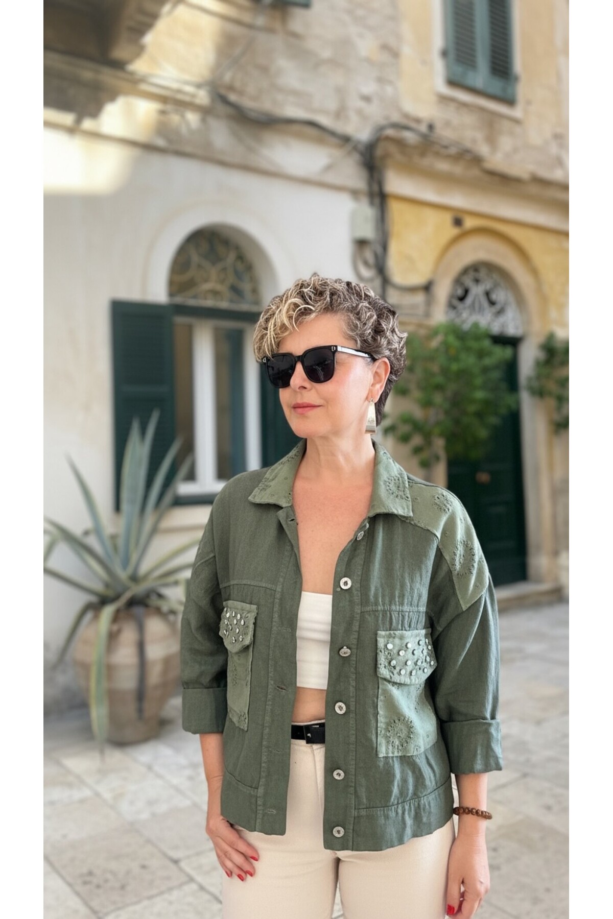 Macci İtalyan Vip Taş Detay Gömlek Ceket Haki