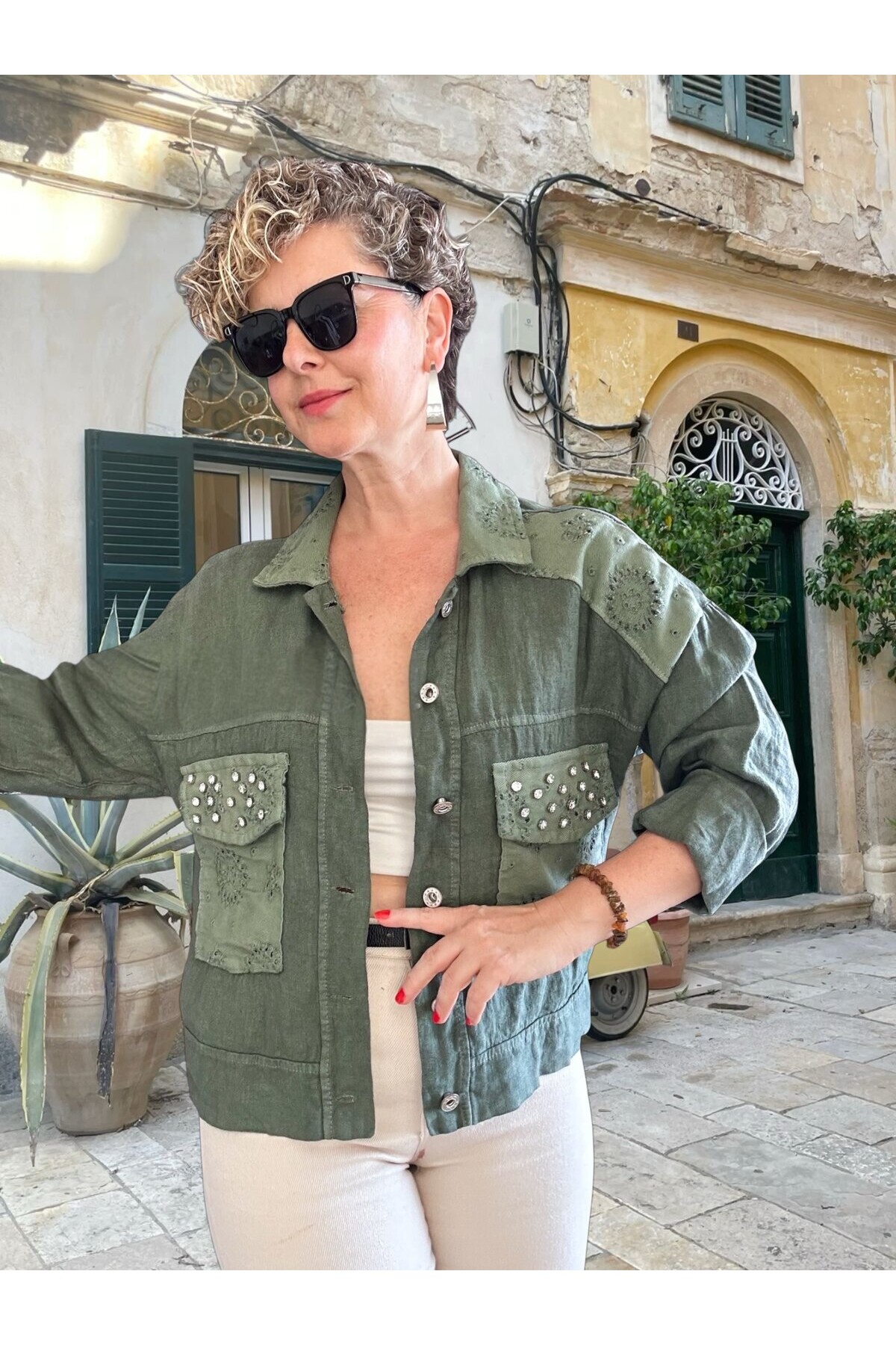 Macci İtalyan Vip Taş Detay Gömlek Ceket Haki