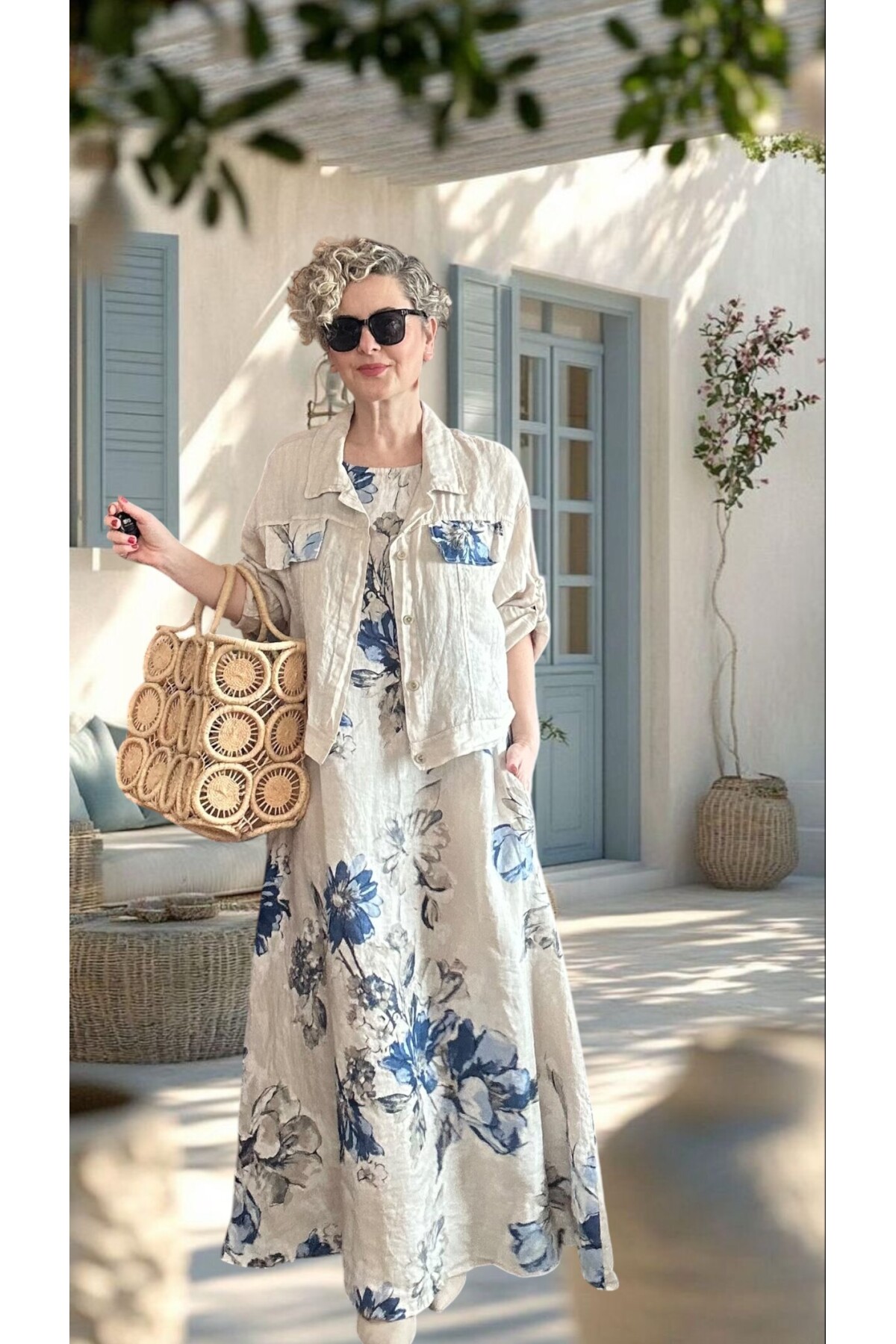 Mikka İthal %100 Linen Ceket & Kolsuz Elbise Takımı Beige