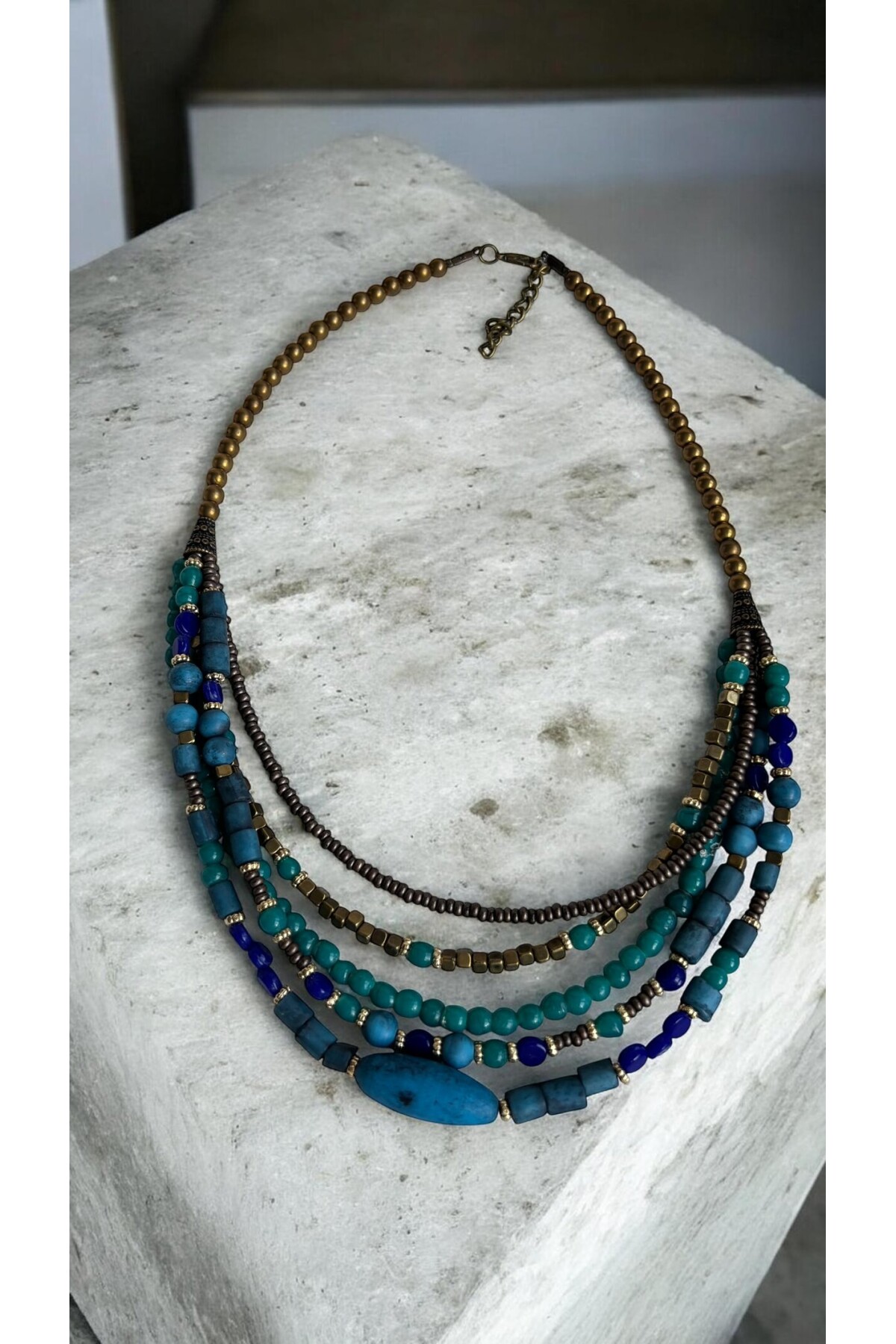 Milena Pirinç Cam Etnik Kolye