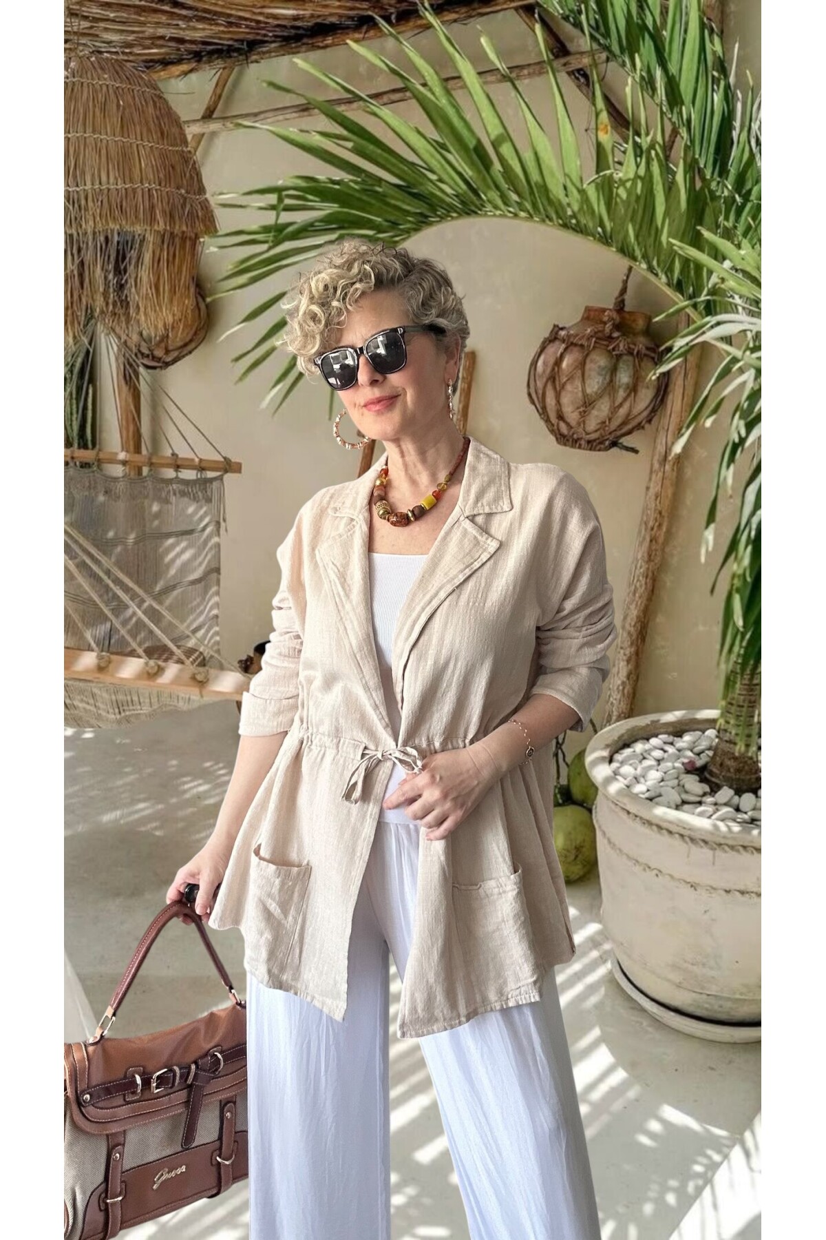 Mosas Büzgü Detaylı Pamuklu Tasarım Ceket Bej