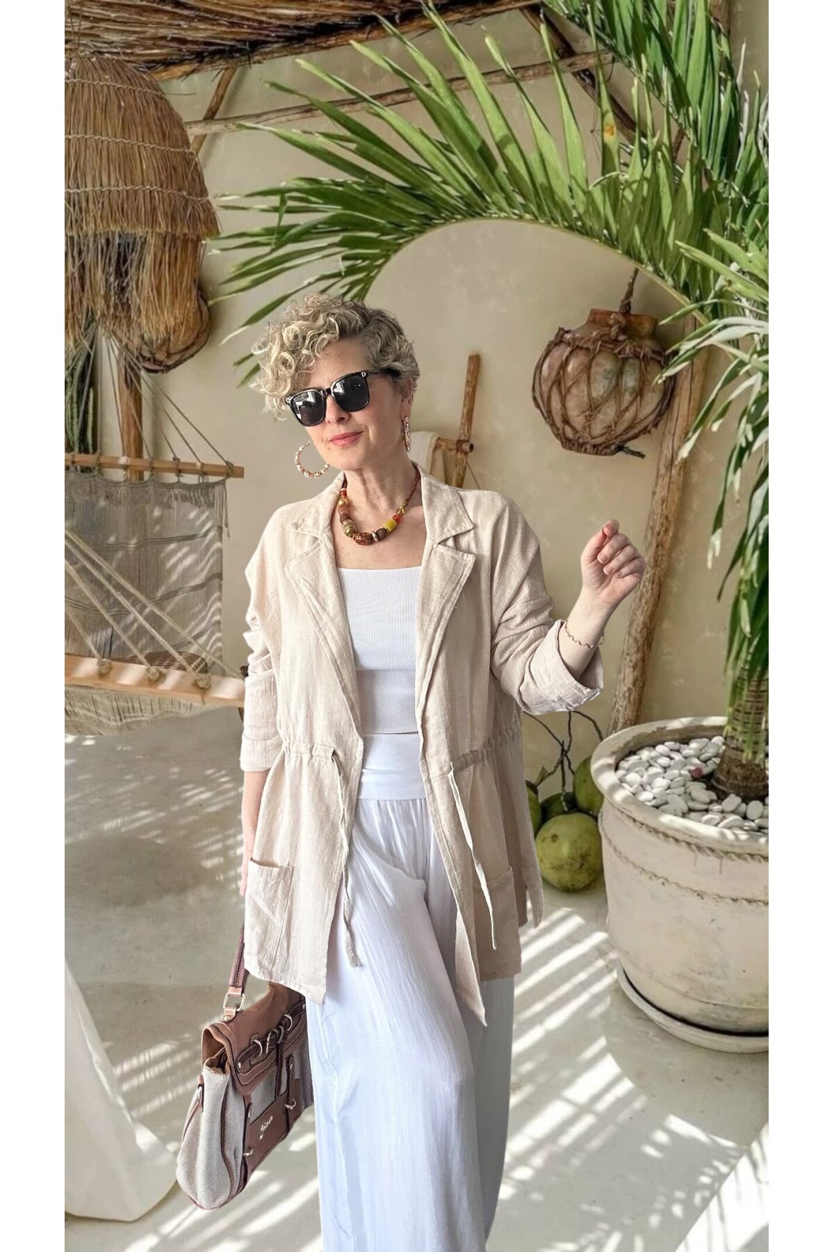 Mosas Büzgü Detaylı Pamuklu Tasarım Ceket Bej