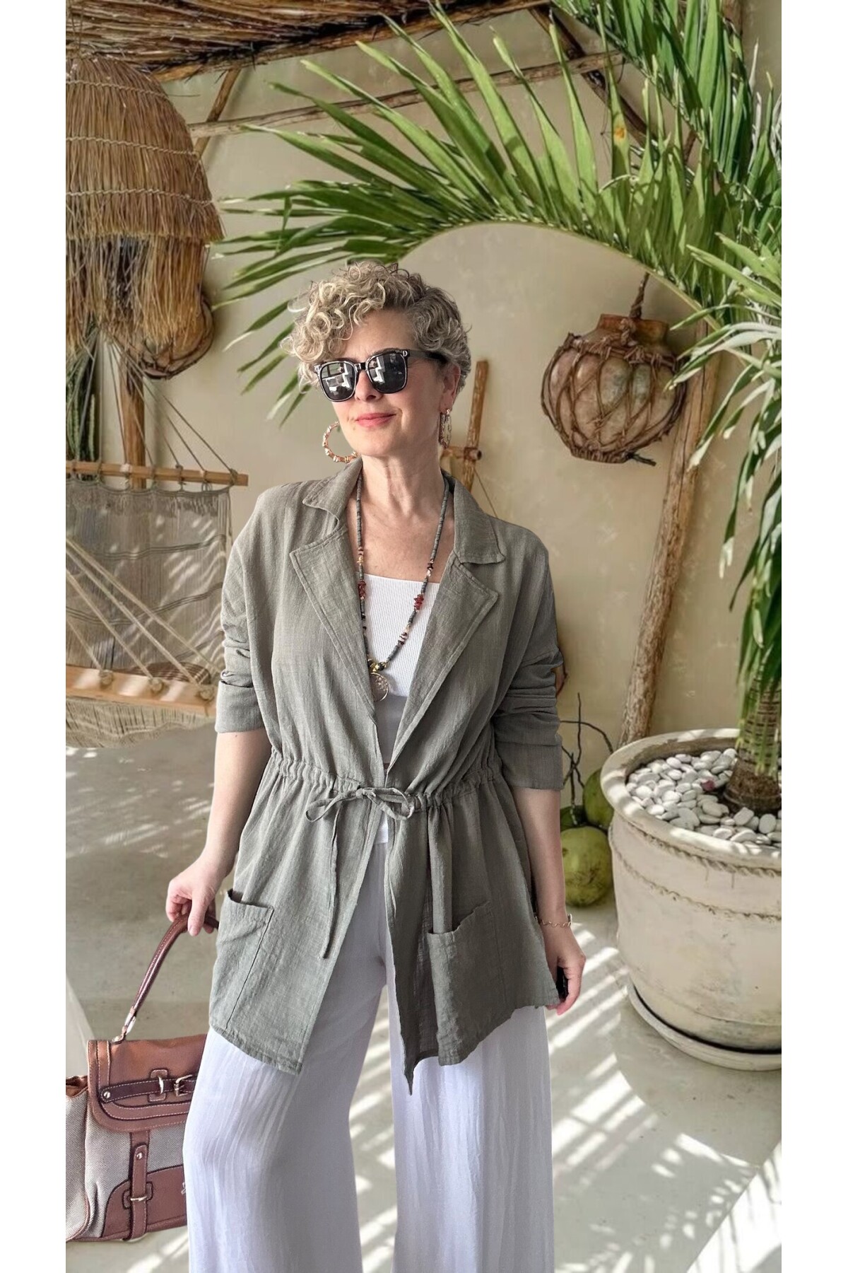 Mosas Büzgü Detaylı Pamuklu Tasarım Ceket Haki