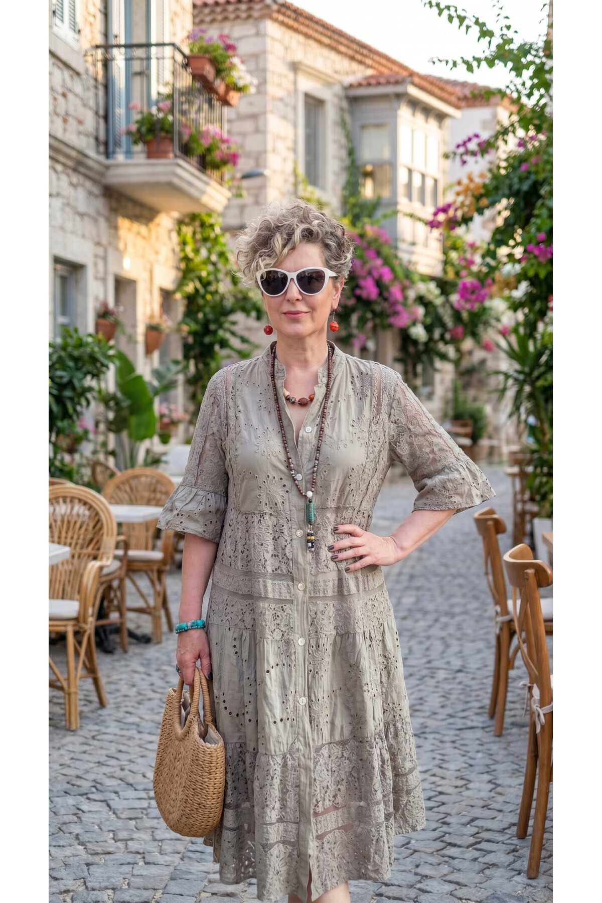 Nessi İtalyan Brode Gömlek Elbise Fango