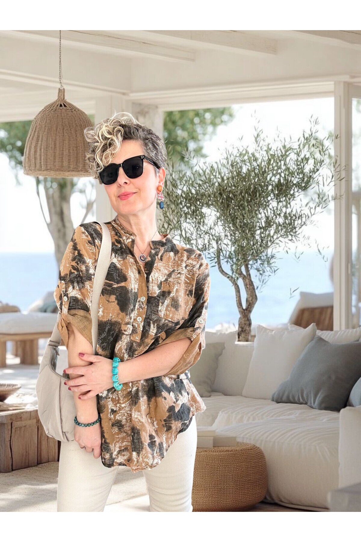 Noce Sarmal Batik Desen İtalyan Gömlek Cappuccino