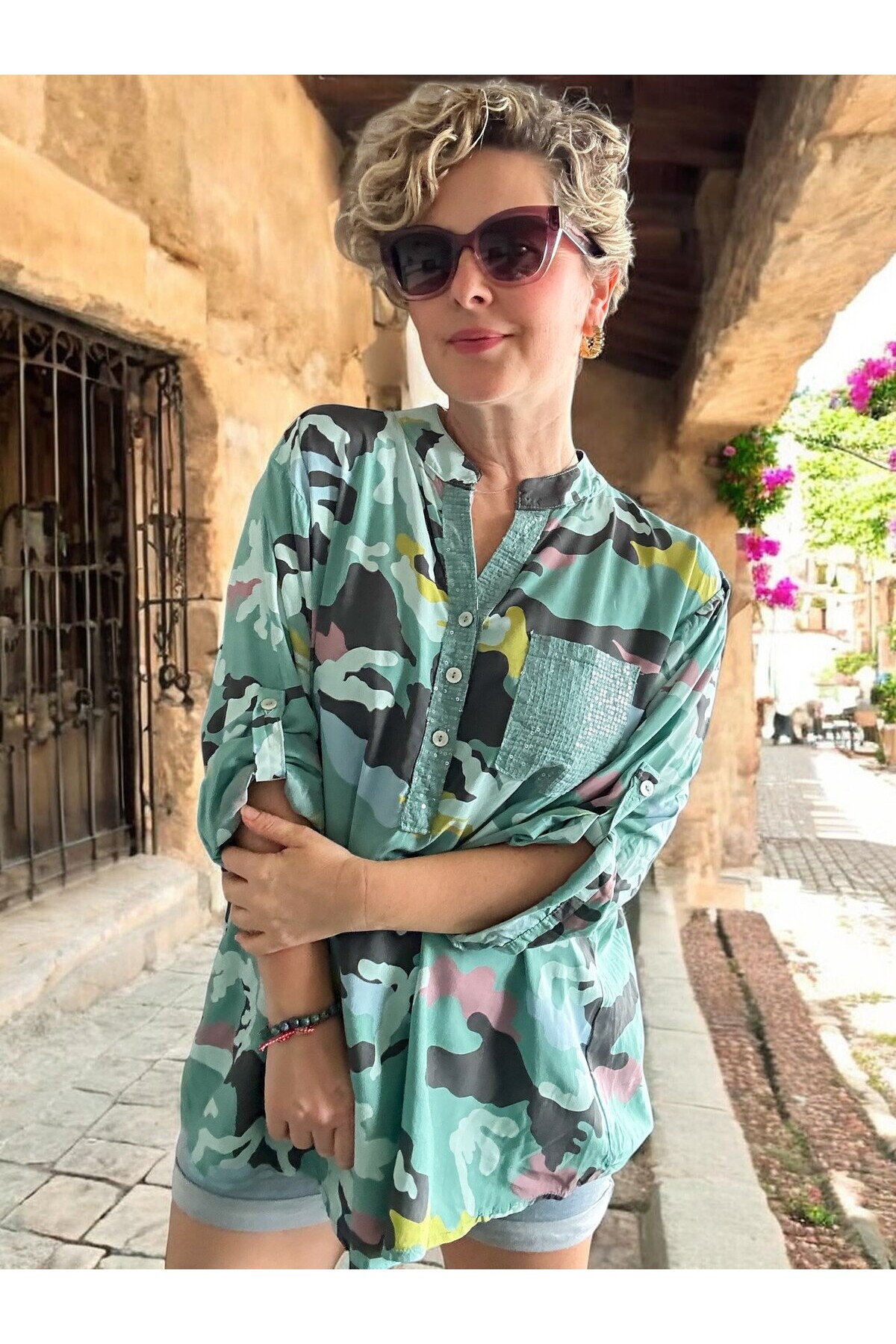 Panino İthal Kamuflaj Desen Gömlek Mint