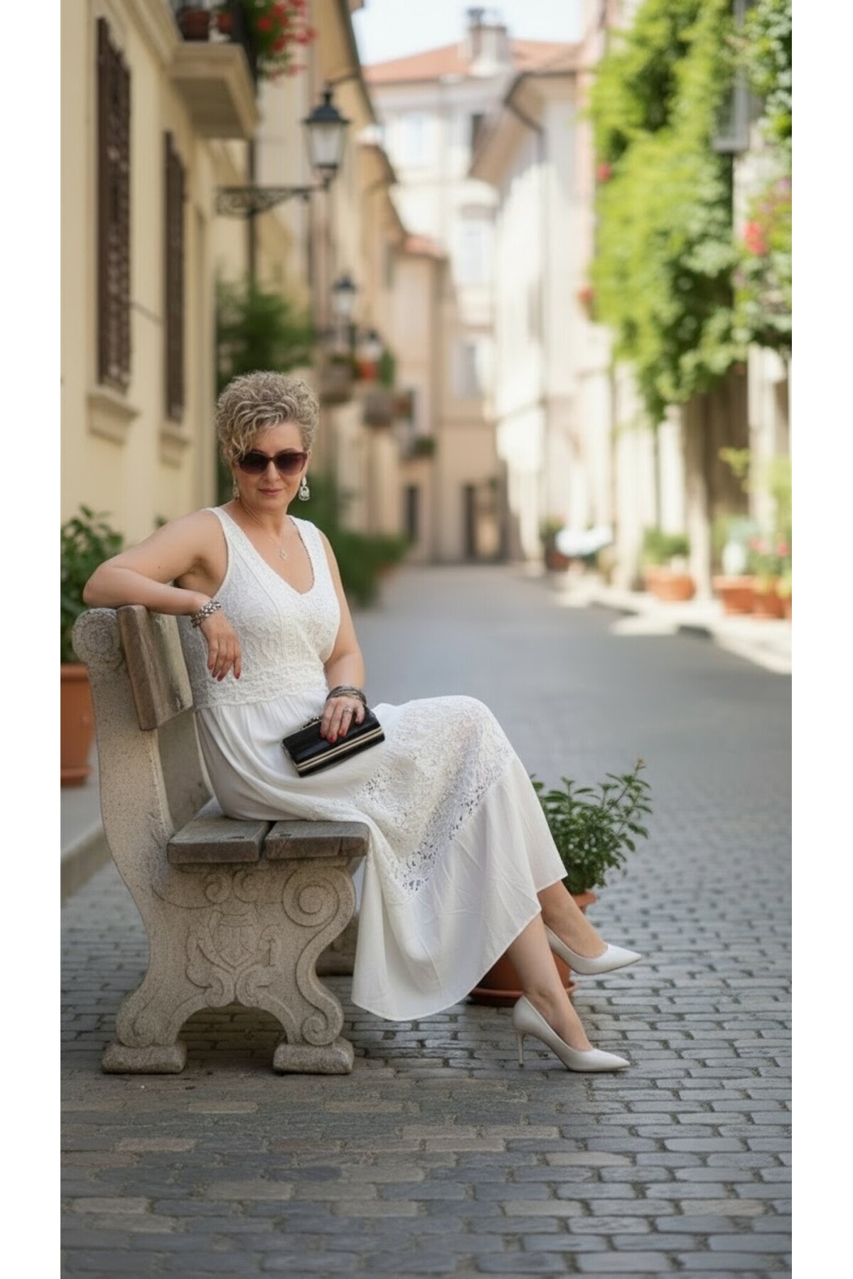 Pizzo İtalyan Brode İşlemeli Elbise Beyaz