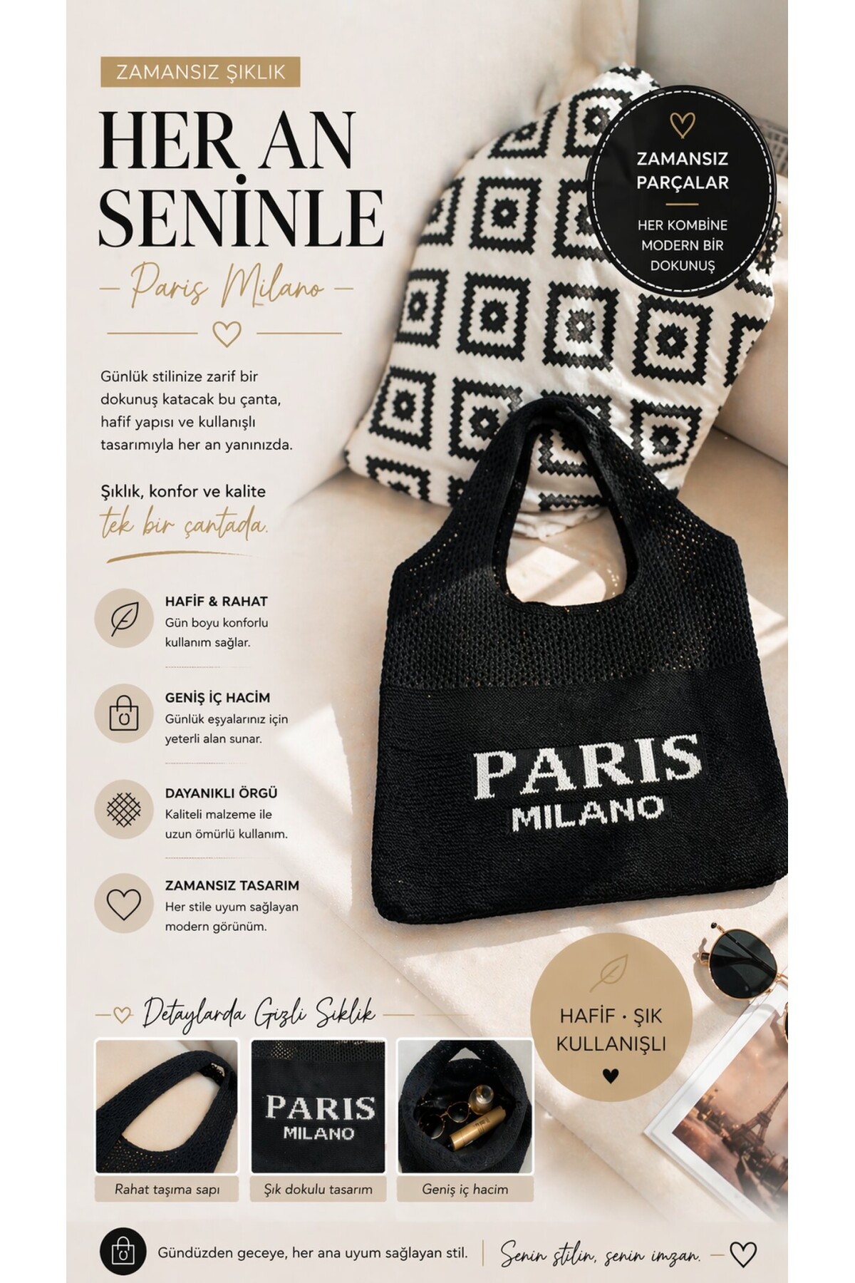 Premium İthal Örme Çanta Siyah