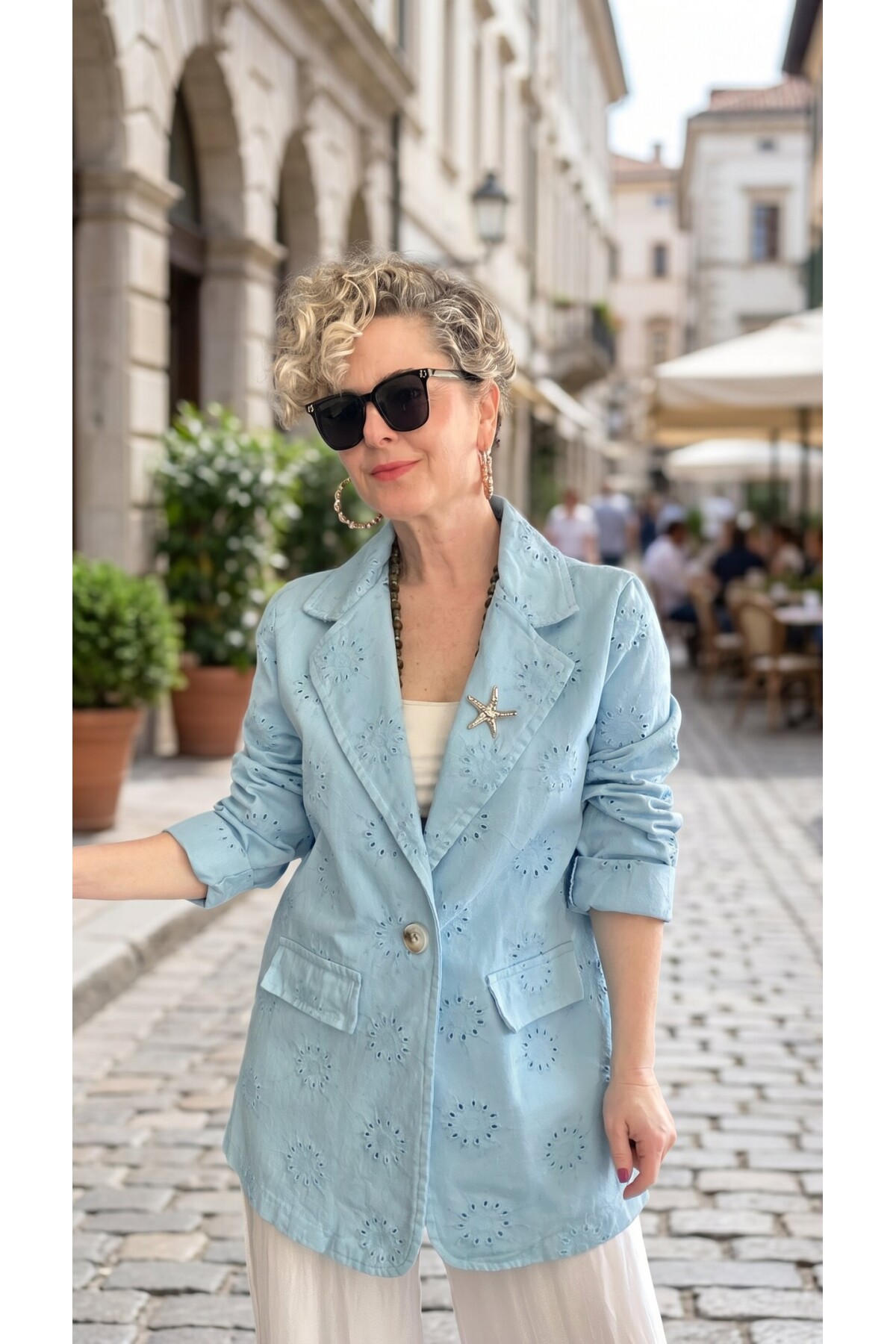 Primma | Fisto Nakışlı & Yıldız Broşlu Pamuk Blazer Bebe Mavi