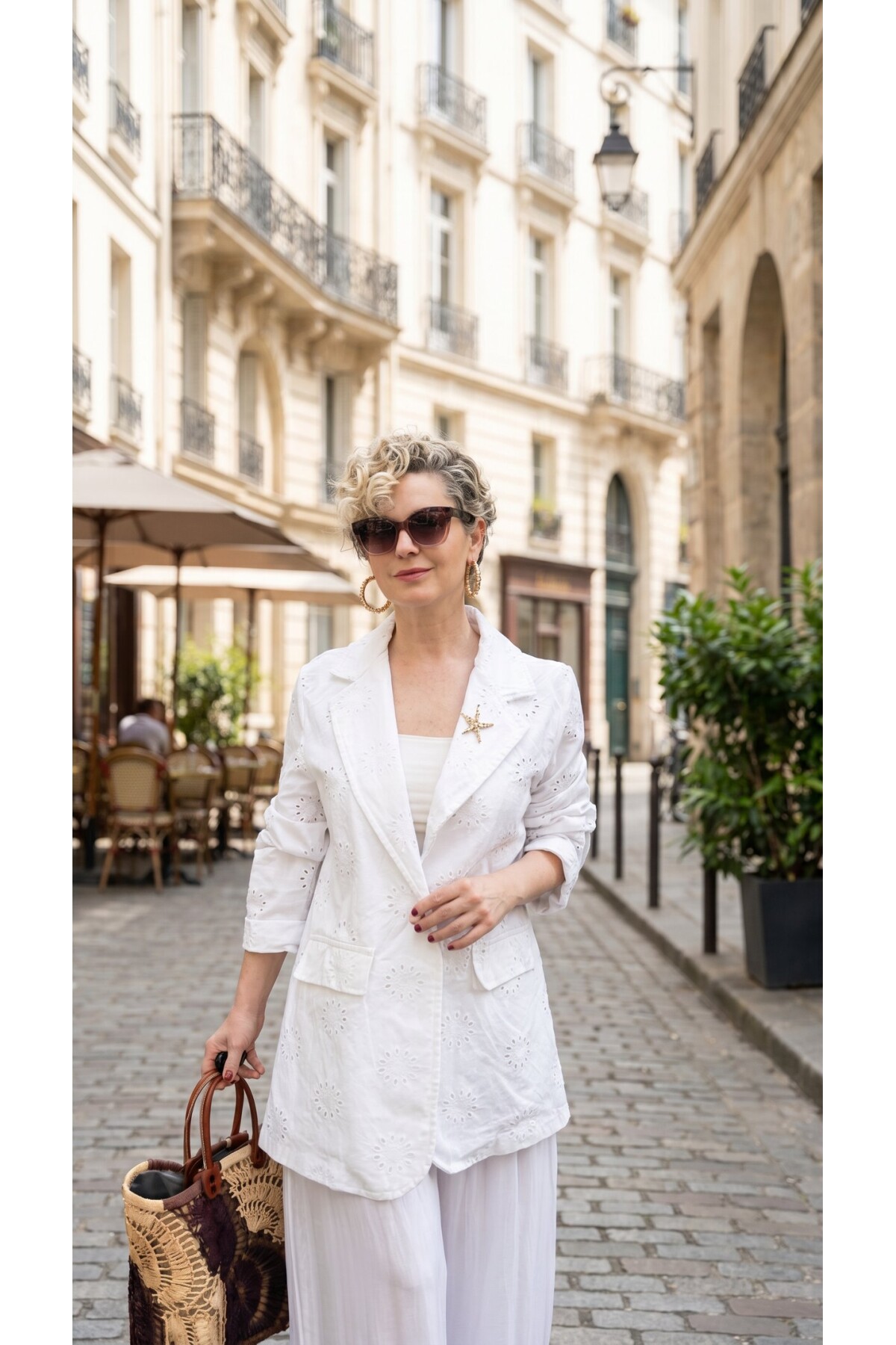 Primma | Fisto Nakışlı & Yıldız Broşlu Pamuk Blazer Beyaz