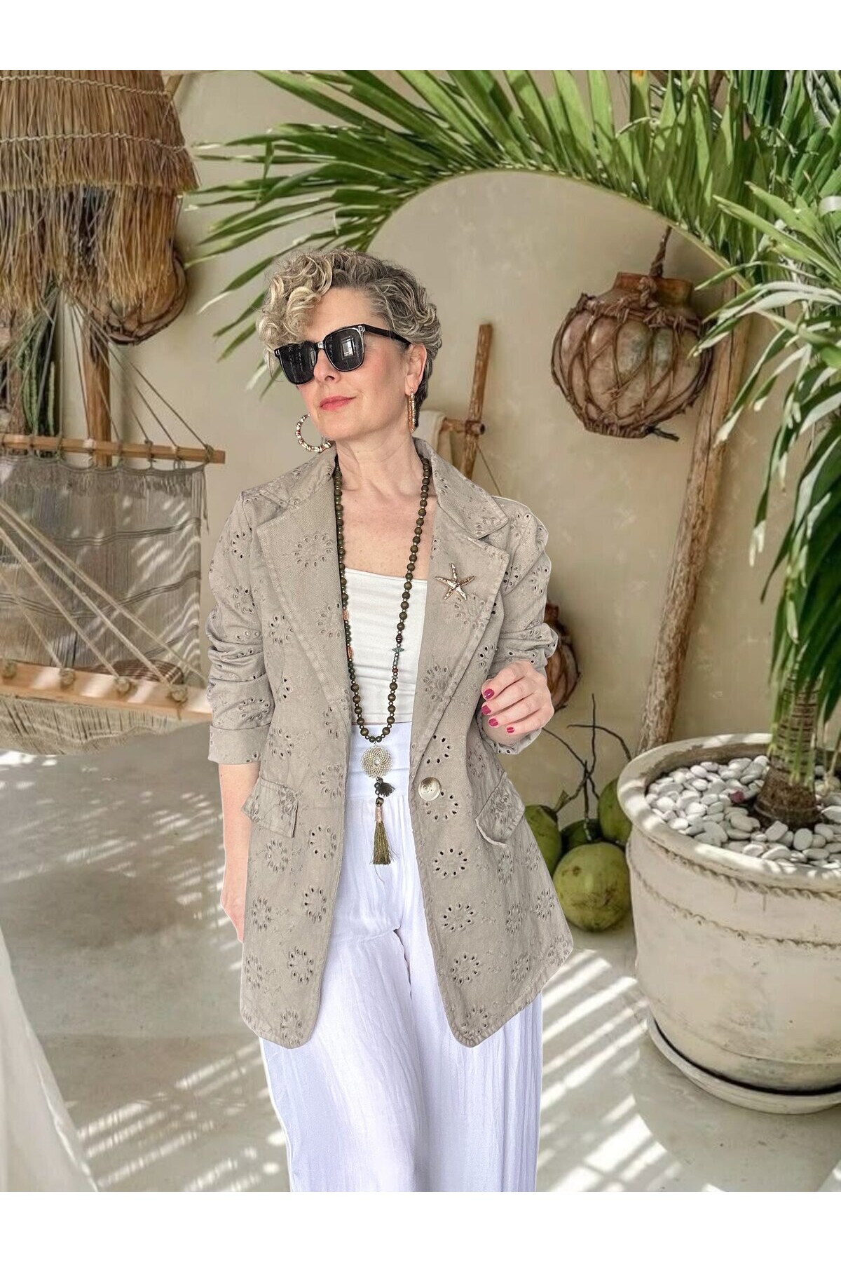 Primma | Fisto Nakışlı & Yıldız Broşlu Pamuk Blazer Fango