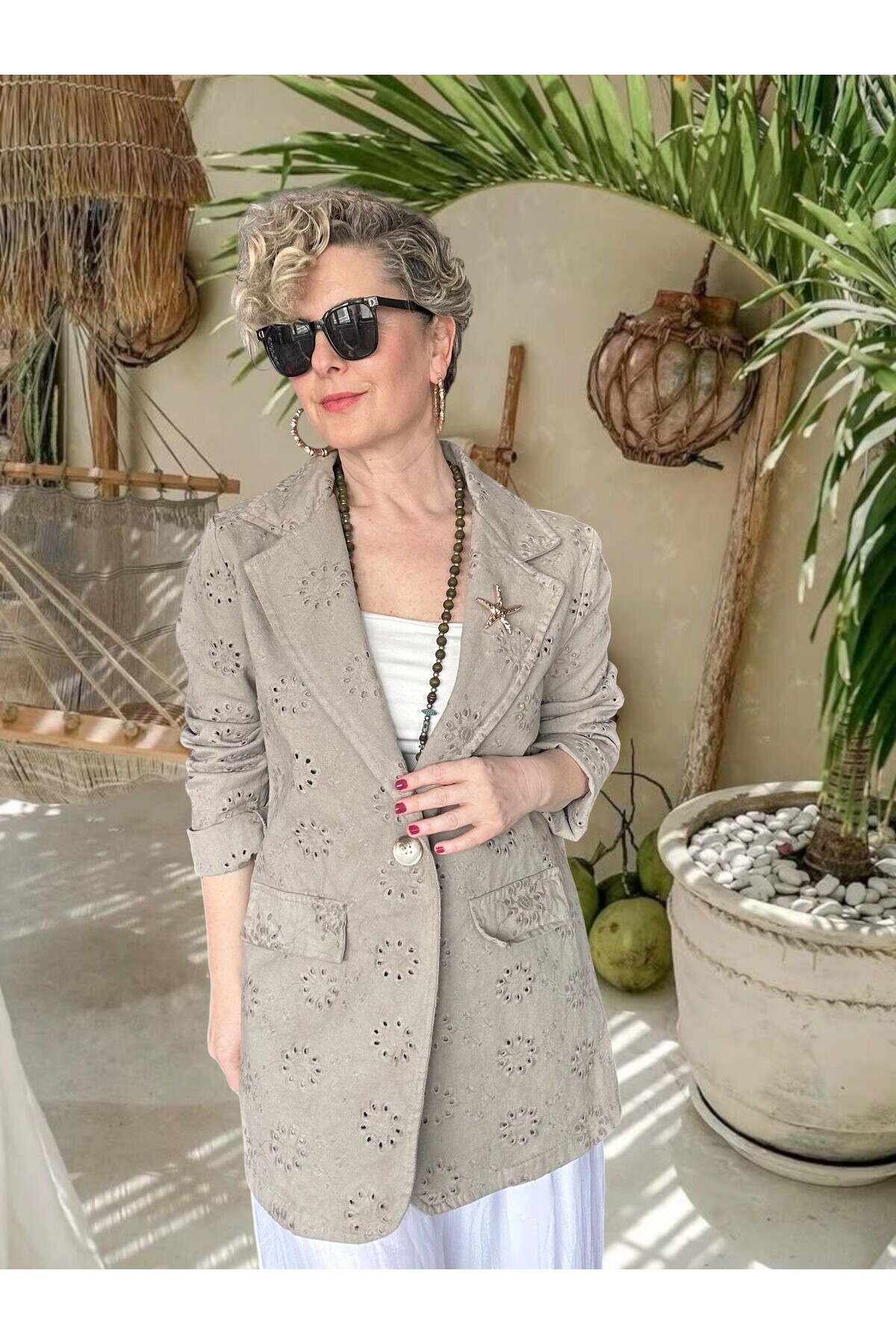 Primma | Fisto Nakışlı & Yıldız Broşlu Pamuk Blazer Fango