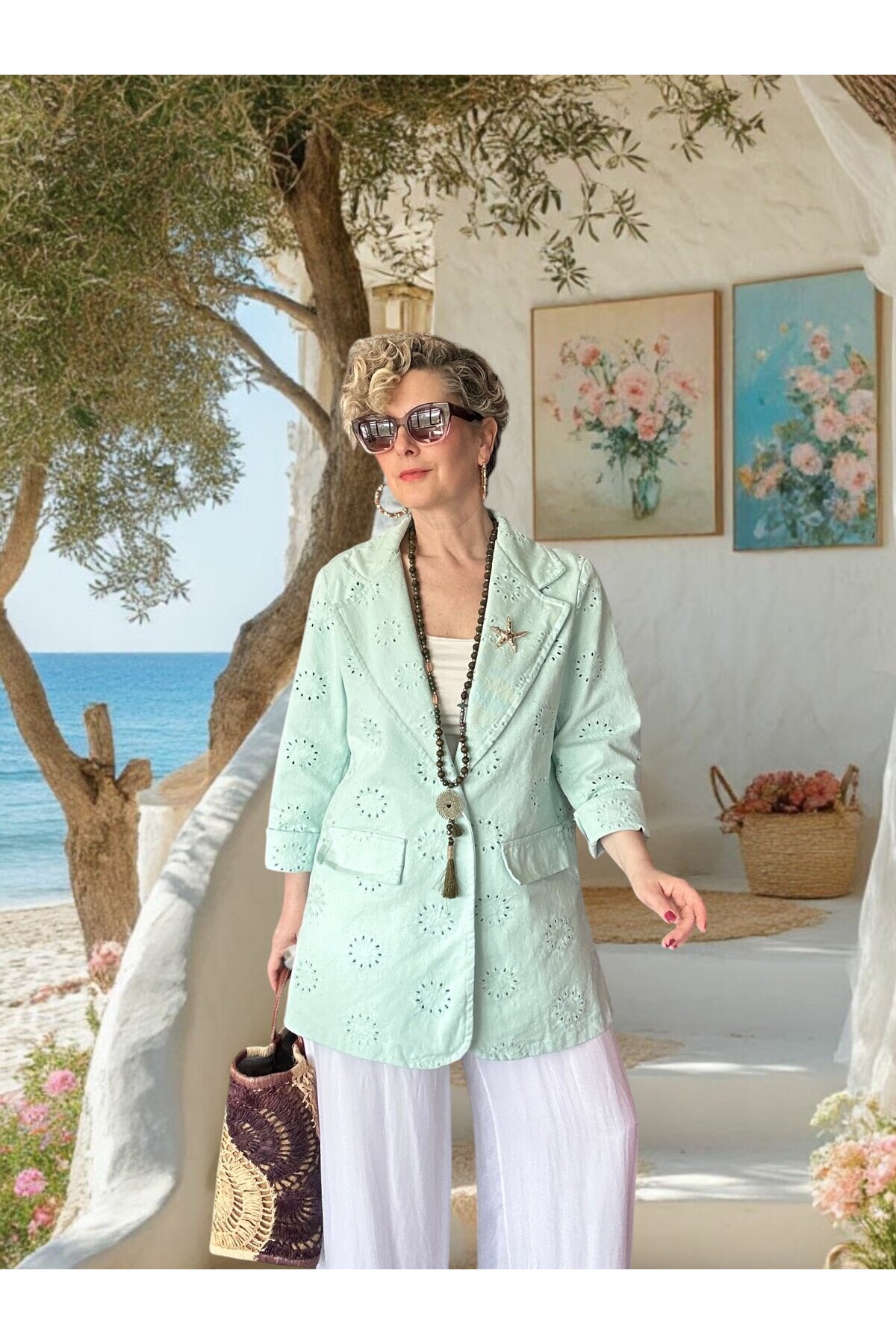 Primma | Fisto Nakışlı & Yıldız Broşlu Pamuk Blazer Mint