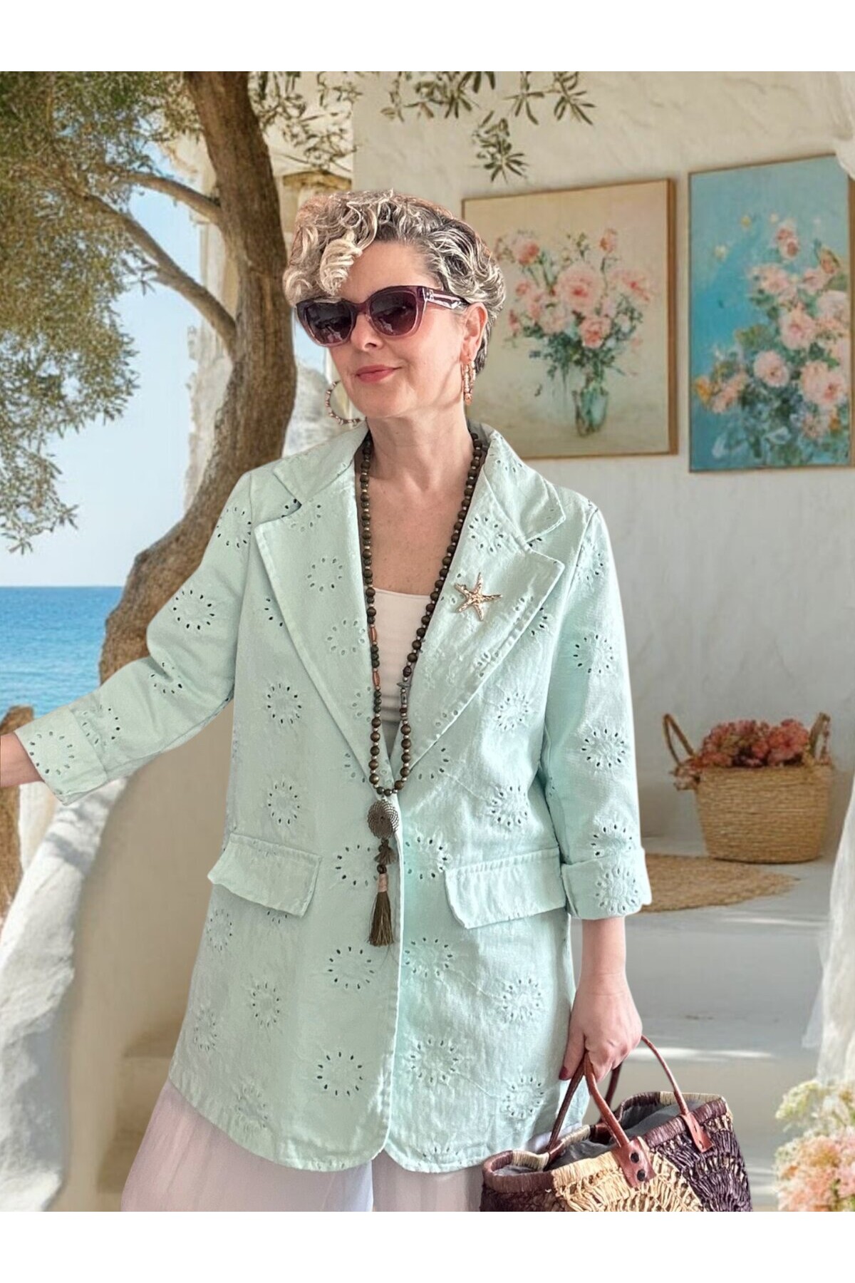 Primma | Fisto Nakışlı & Yıldız Broşlu Pamuk Blazer Mint