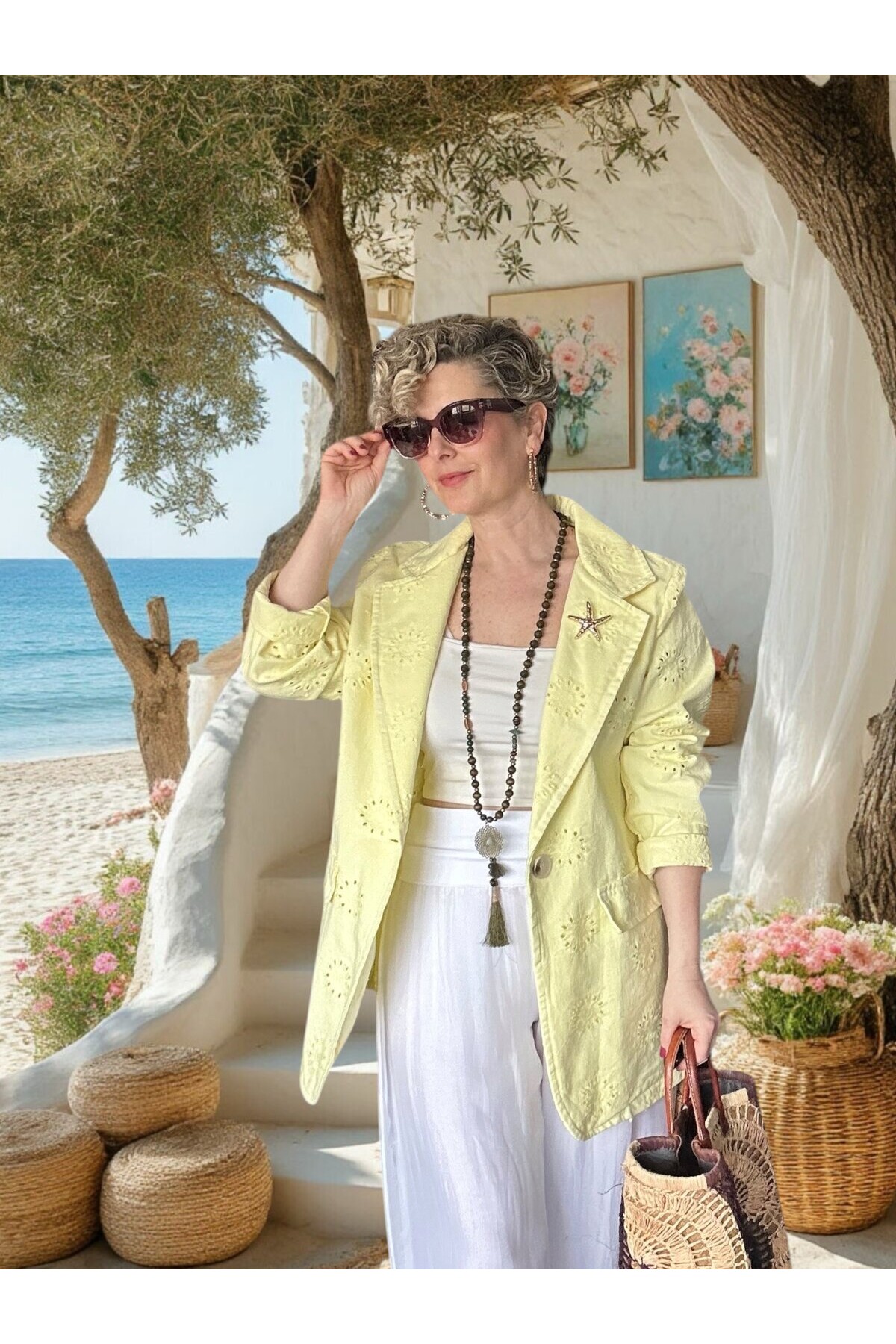 Primma | Fisto Nakışlı & Yıldız Broşlu Pamuk Blazer Sarı