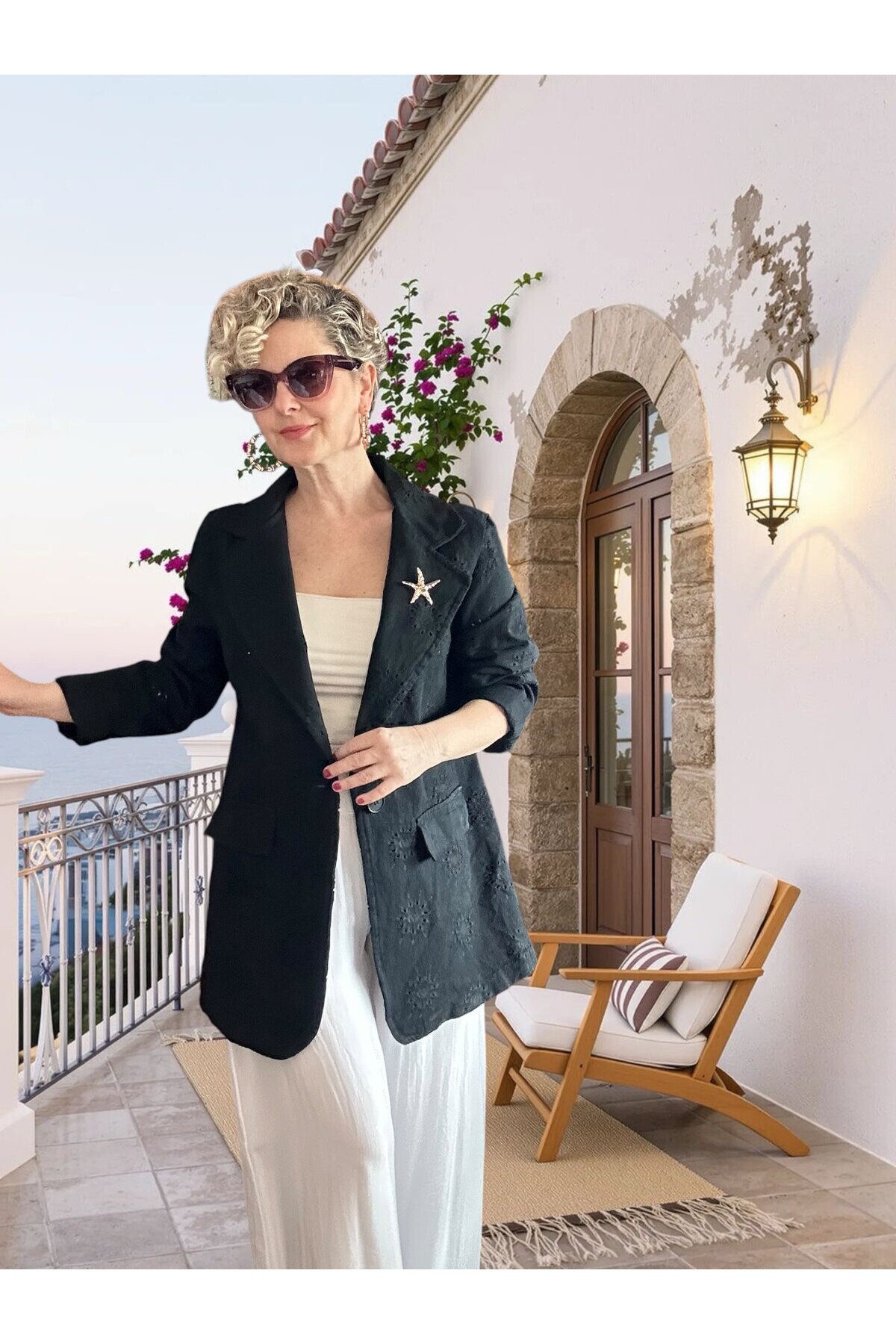 Primma | Fisto Nakışlı & Yıldız Broşlu Pamuk Blazer Siyah