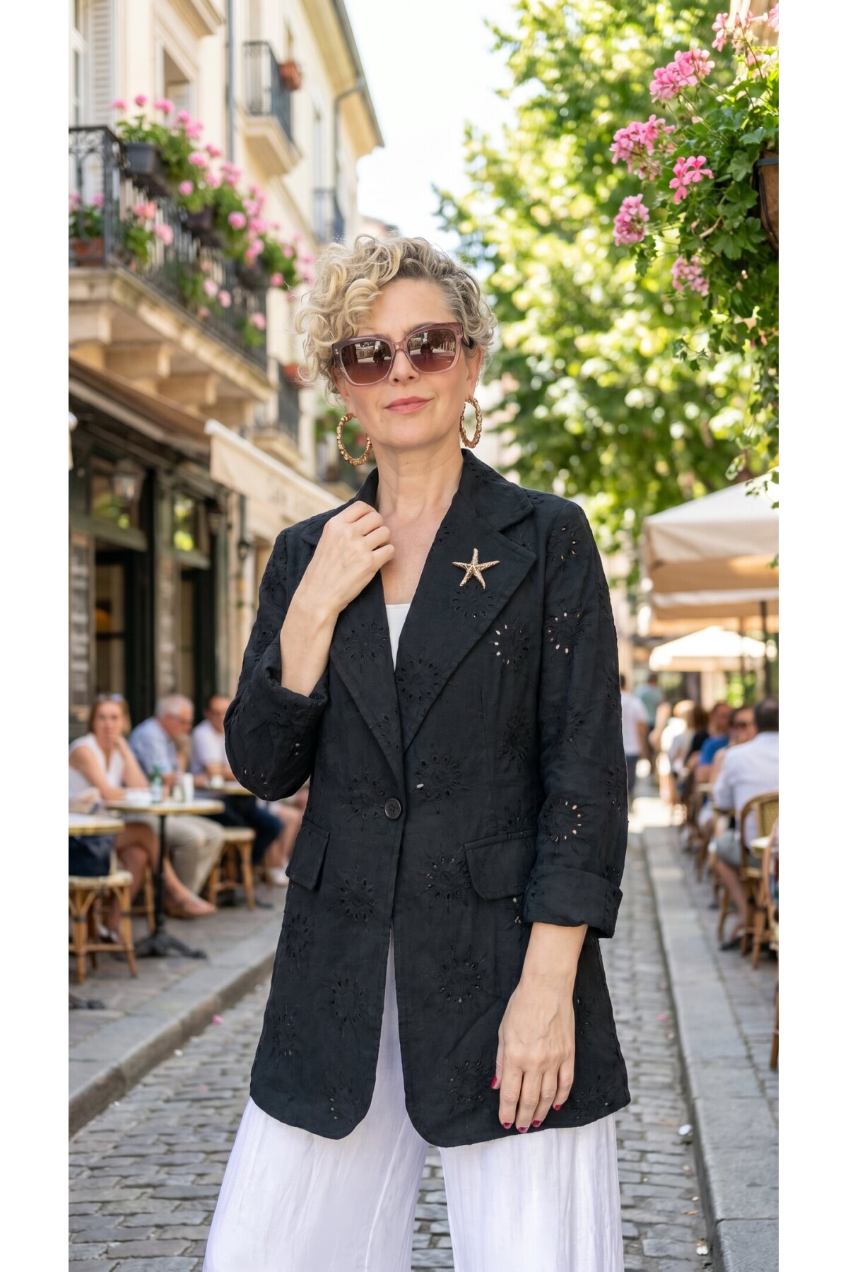 Primma | Fisto Nakışlı & Yıldız Broşlu Pamuk Blazer Siyah