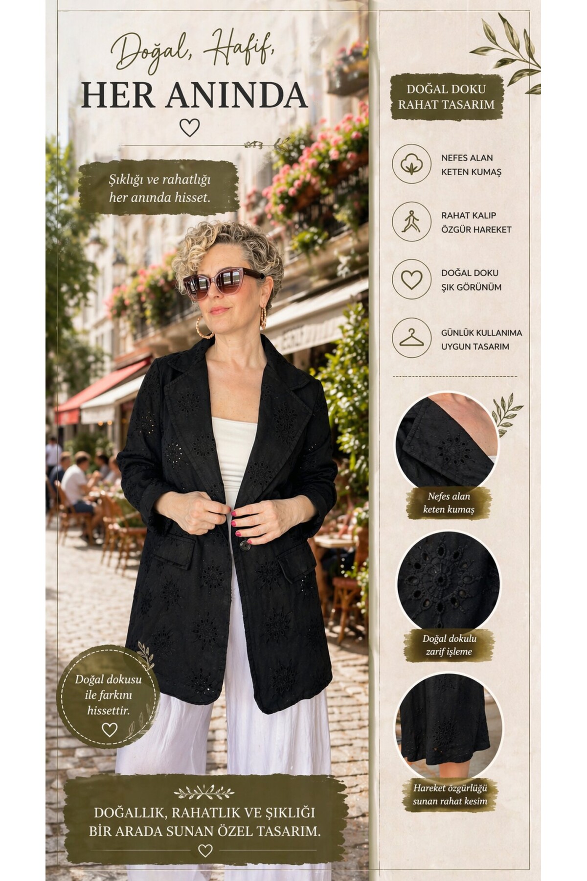 Primma | Fisto Nakışlı & Yıldız Broşlu Pamuk Blazer Siyah