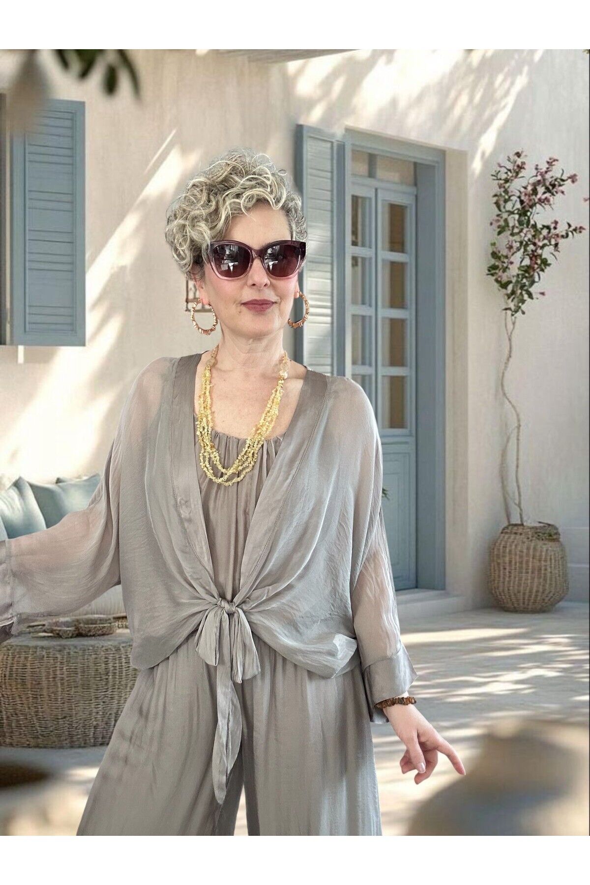 Retti Ön Düğüm Detay İtayan İpek Karışımlı  Bluz Fango