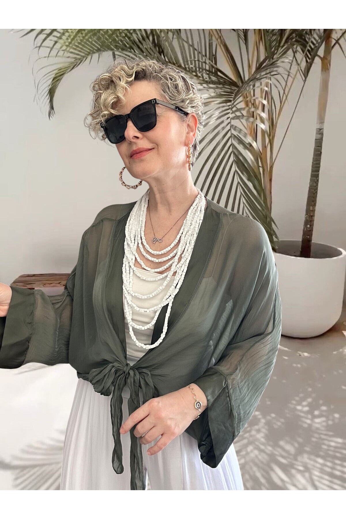 Retti Ön Düğüm Detay İtayan İpek Karışımlı  Bluz Military