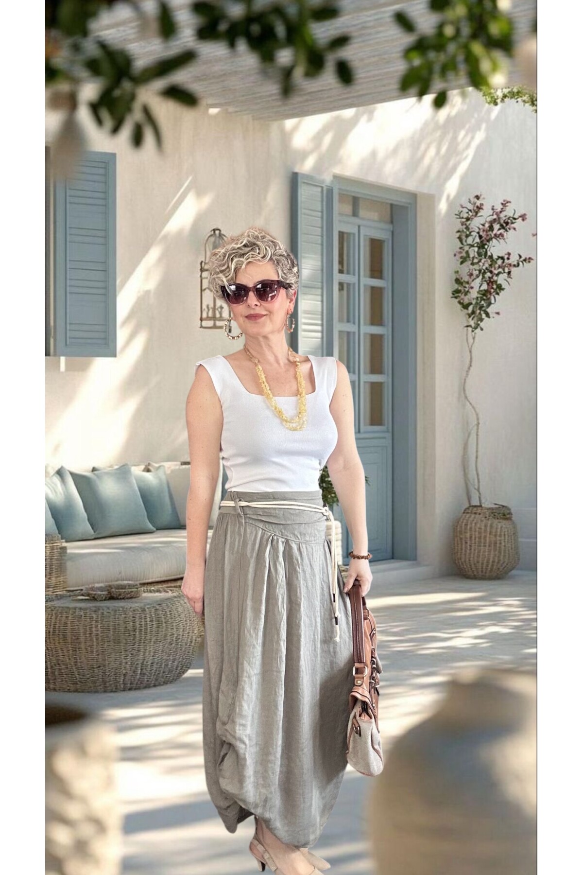 Rezza İtalyan Halka Detaylı Artizan Keten Etek Fango