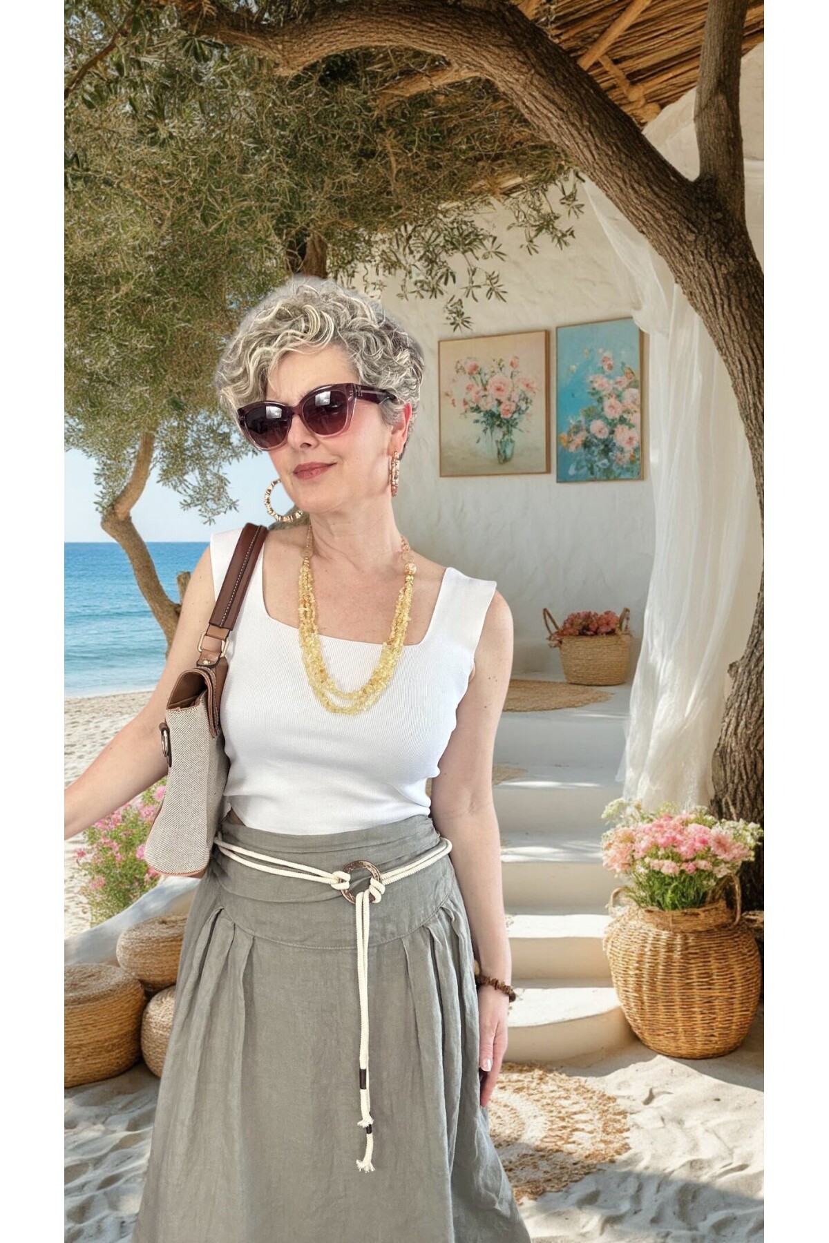 Rezza İtalyan Halka Detaylı Artizan Keten Etek Fango