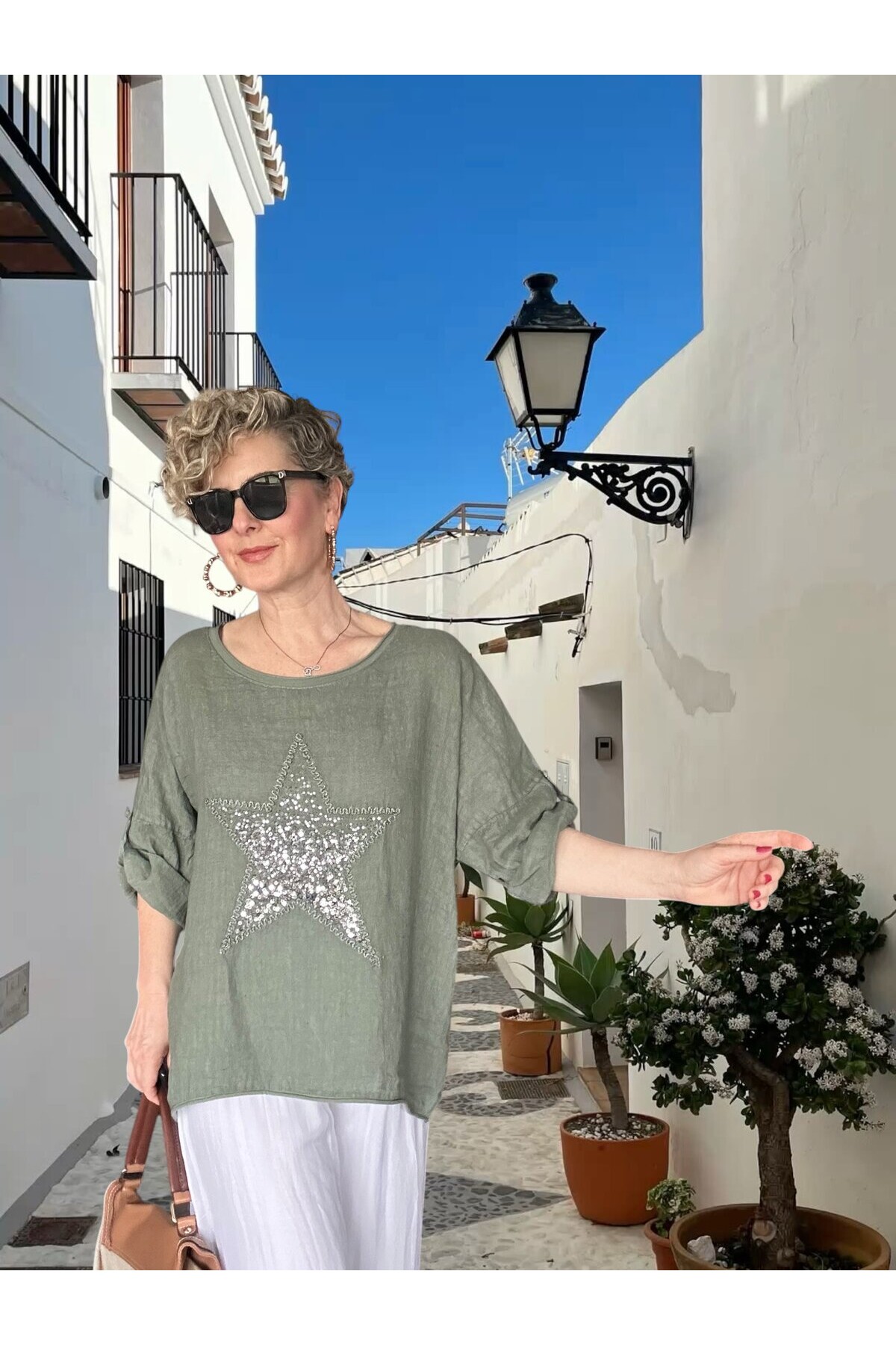 Ricco İthal Yıldız Detaylı Salaş Bluz Haki