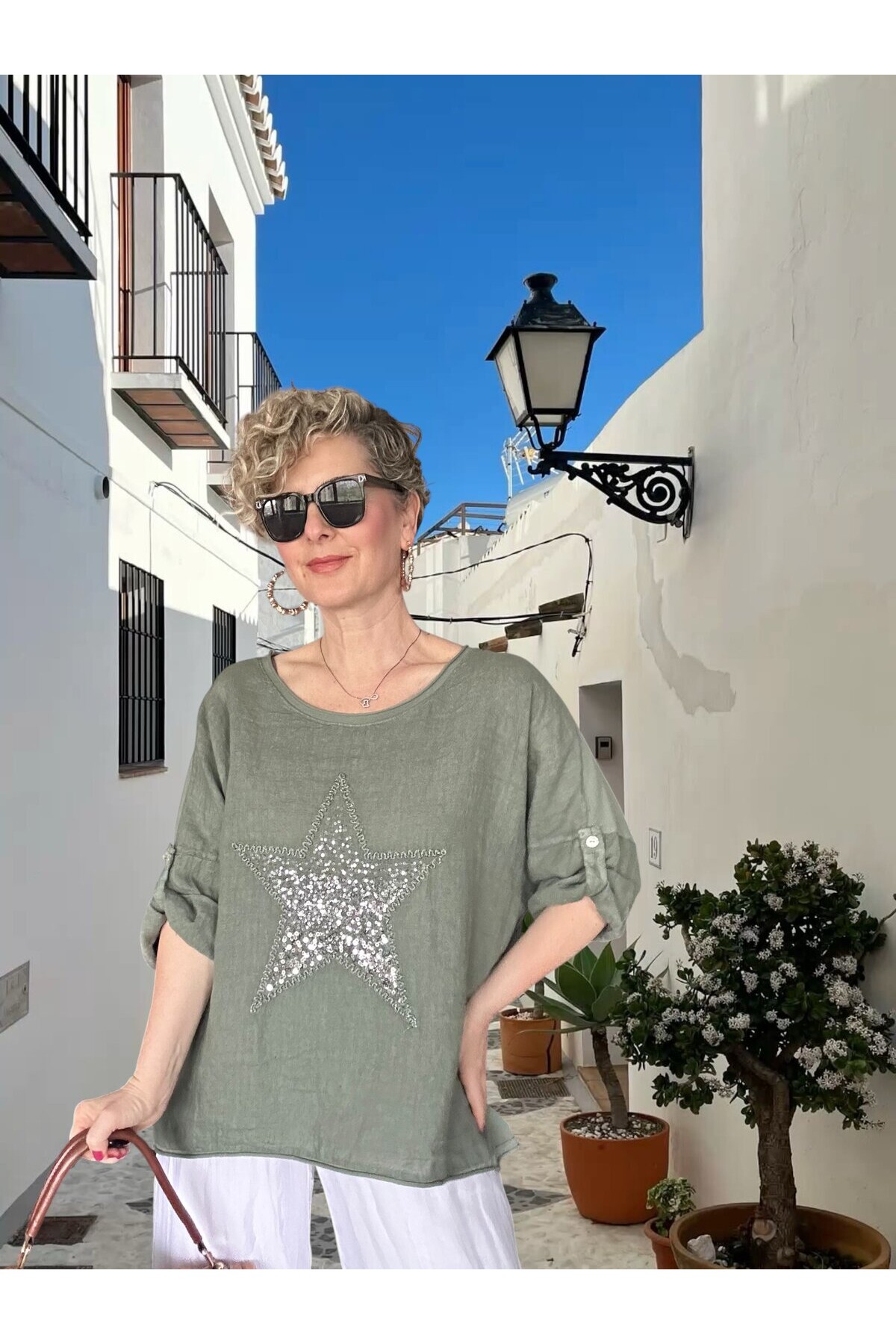 Ricco İthal Yıldız Detaylı Salaş Bluz Haki