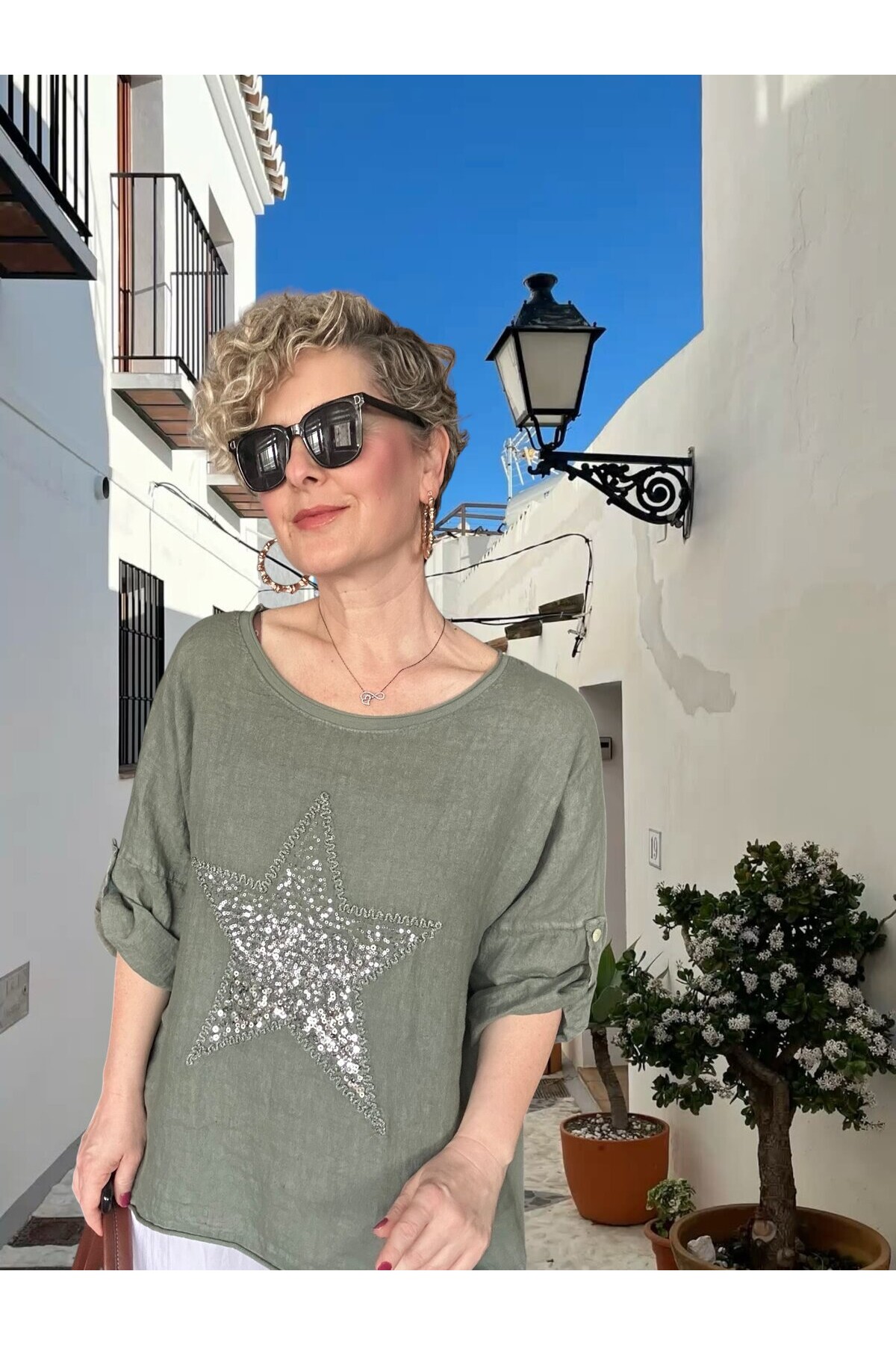 Ricco İthal Yıldız Detaylı Salaş Bluz Haki