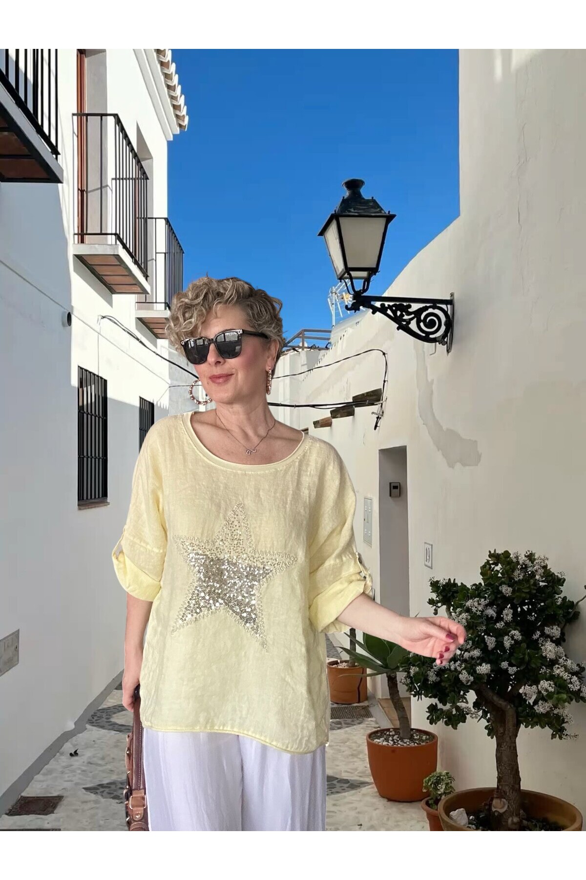 Ricco İthal Yıldız Detaylı Salaş Bluz Sarı