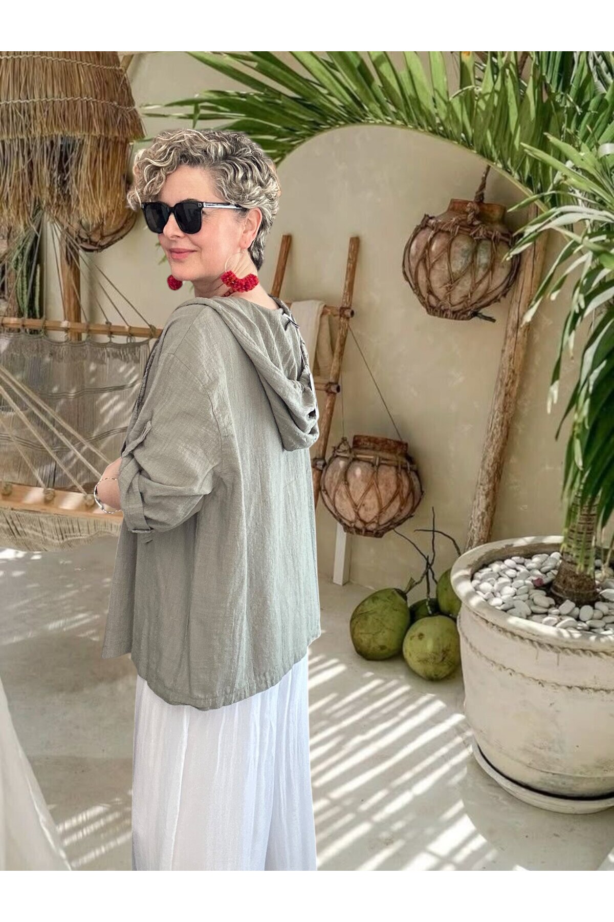 Selva Kapüşonlu Süs Cep Detaylı Tasarım Ceket Haki