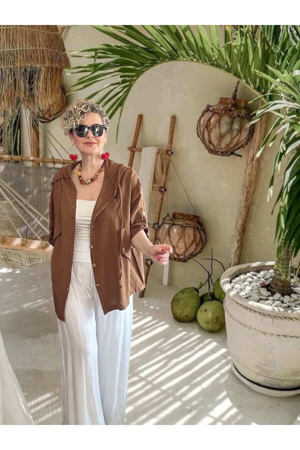 Selva Kapüşonlu Süs Cep Detaylı Tasarım Ceket Kahve