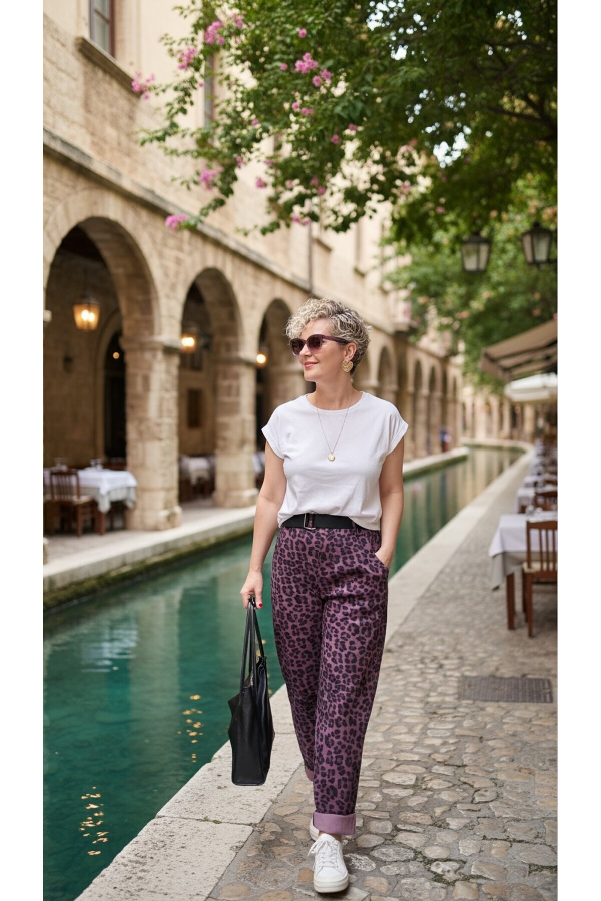 Senly İtalyan Leopar Kemerli Pantolon Bordo