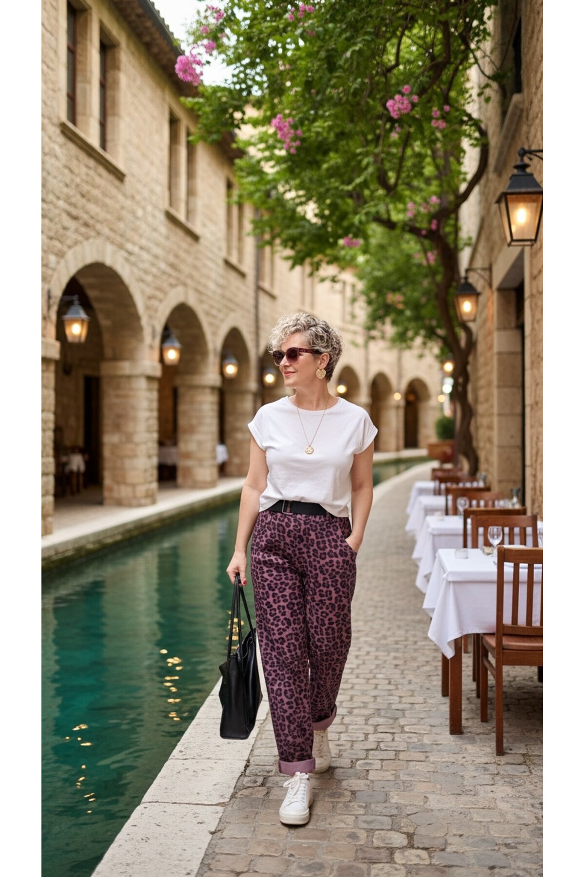 Senly İtalyan Leopar Kemerli Pantolon Bordo