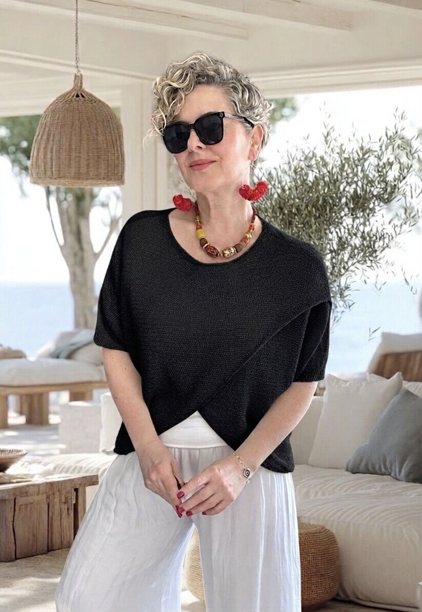 Sopra Çapraz Kesim Salaş Merserize Bluz Siyah